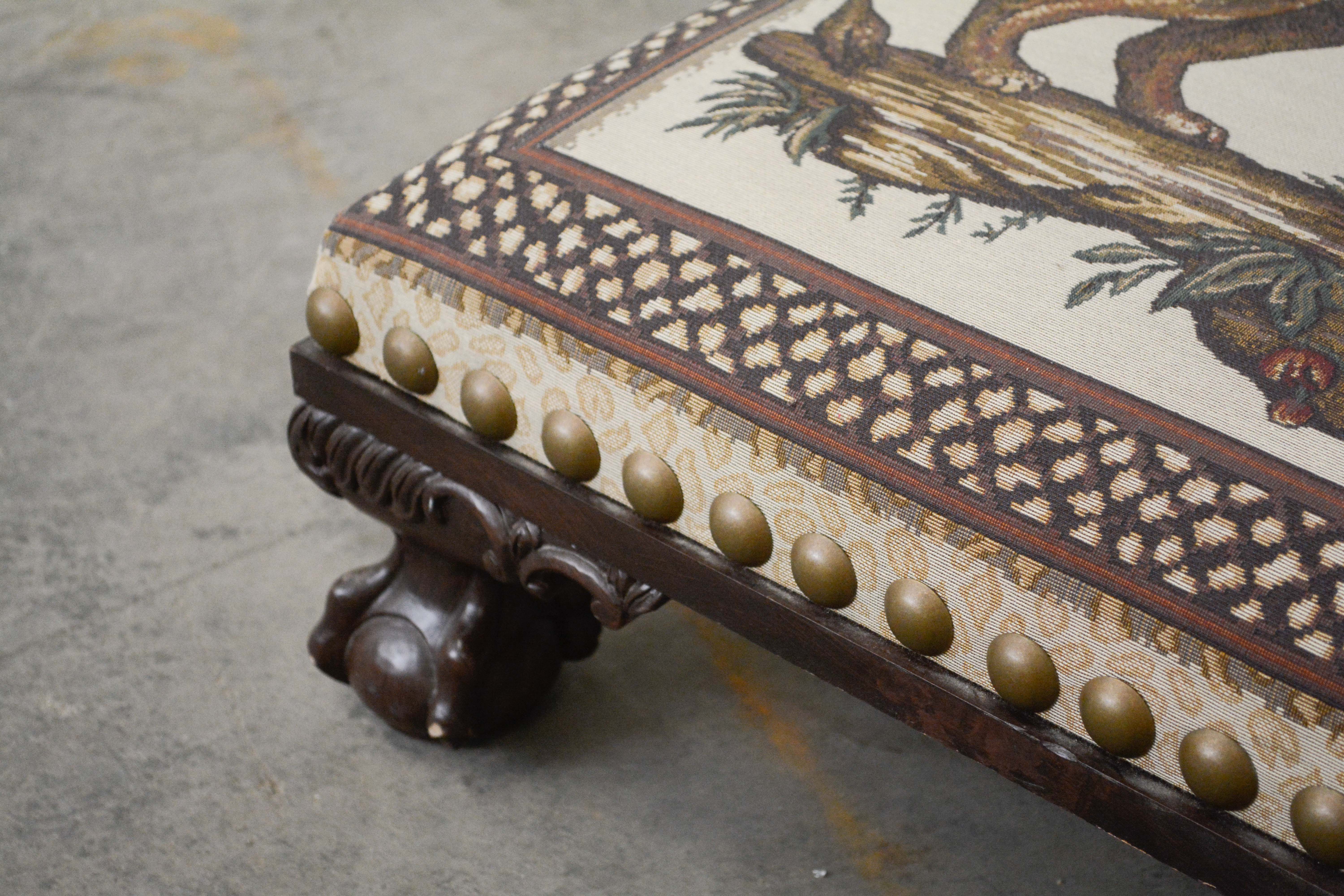 Chippendale Style Painted Wood Frame Upholstered Low Ottoman, 20th Century