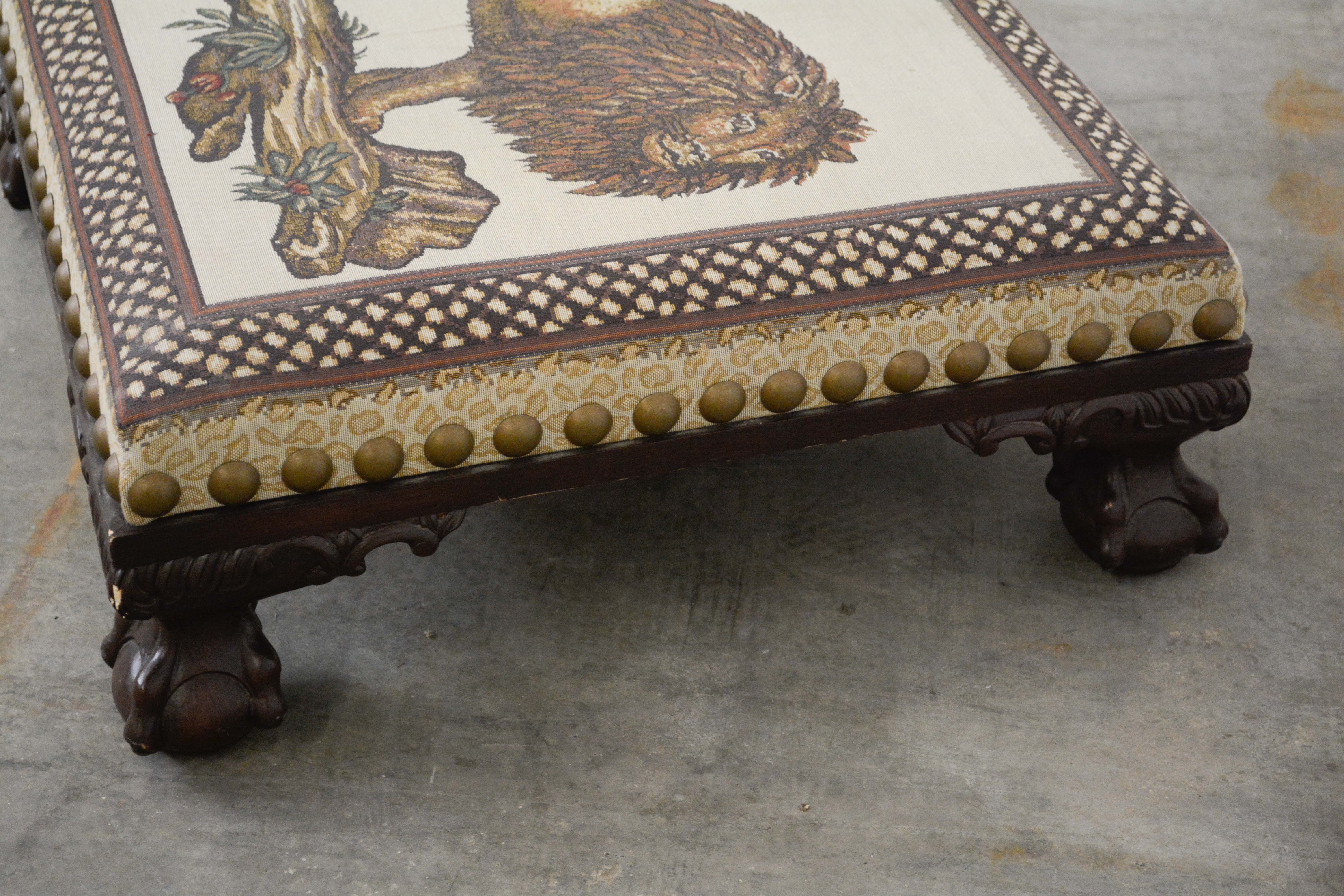 Chippendale Style Painted Wood Frame Upholstered Low Ottoman, 20th Century