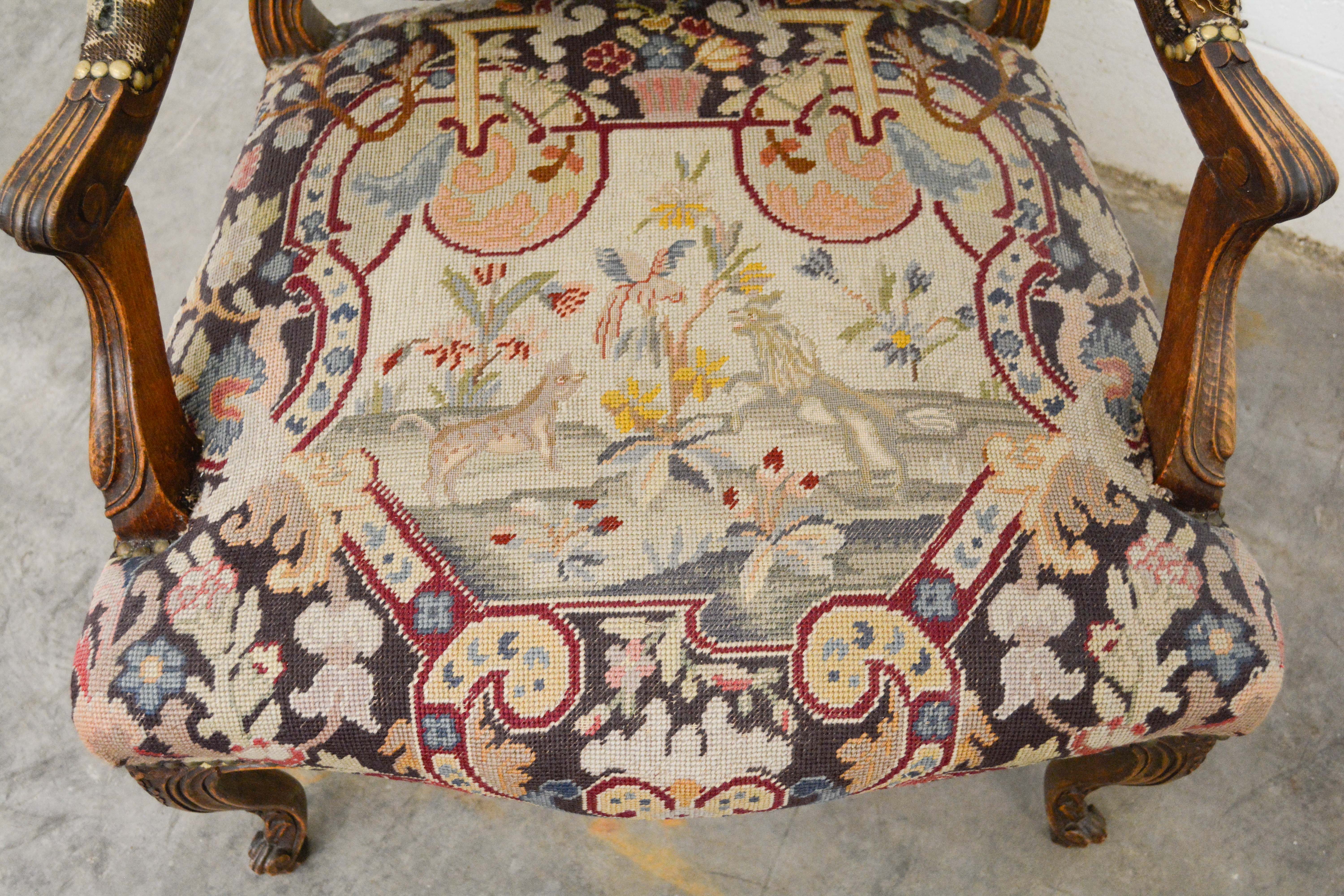 Louis XV Style Needlepoint Upholstered Fauteuil, Mid 20th Century
