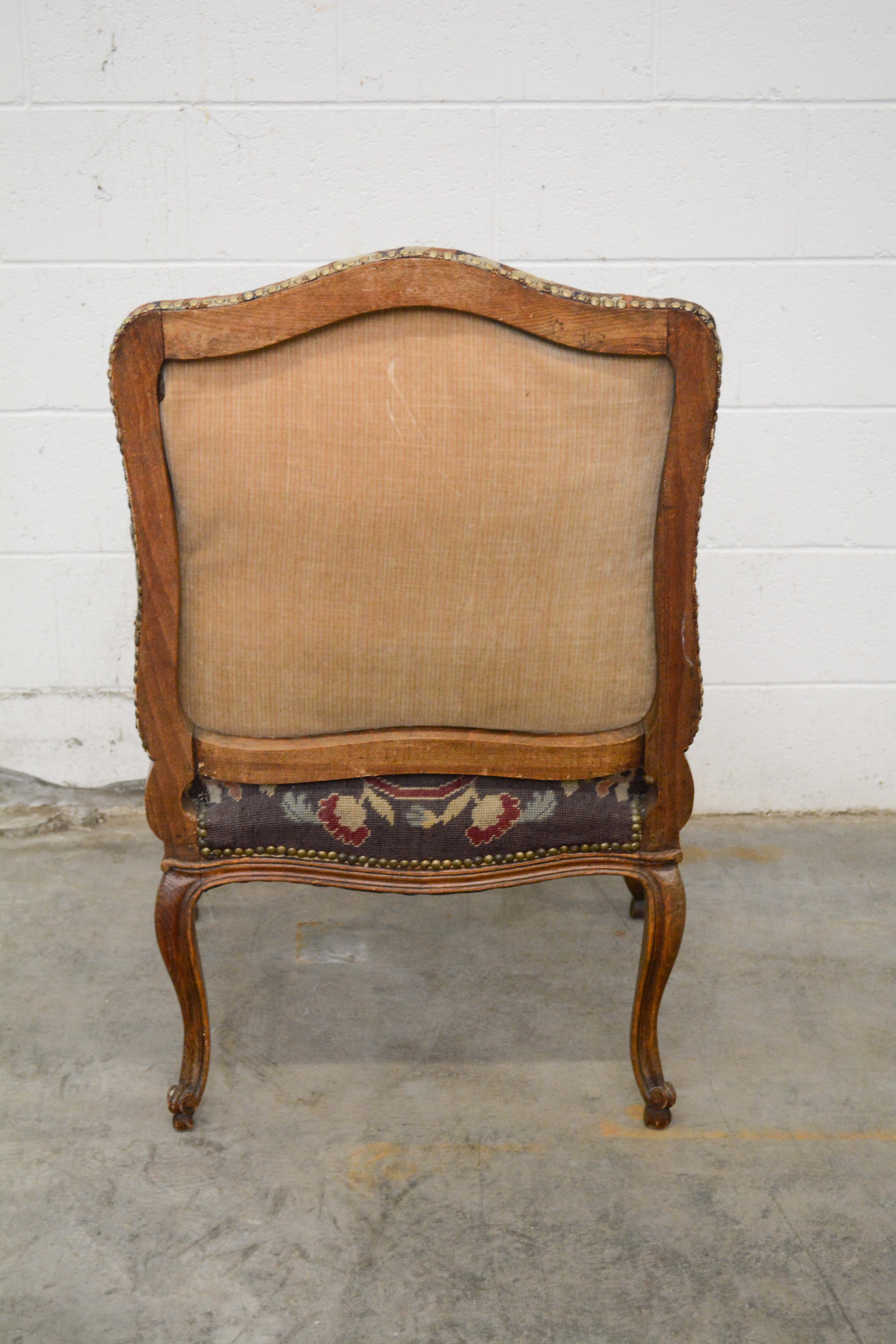 Louis XV Style Needlepoint Upholstered Fauteuil, Mid 20th Century