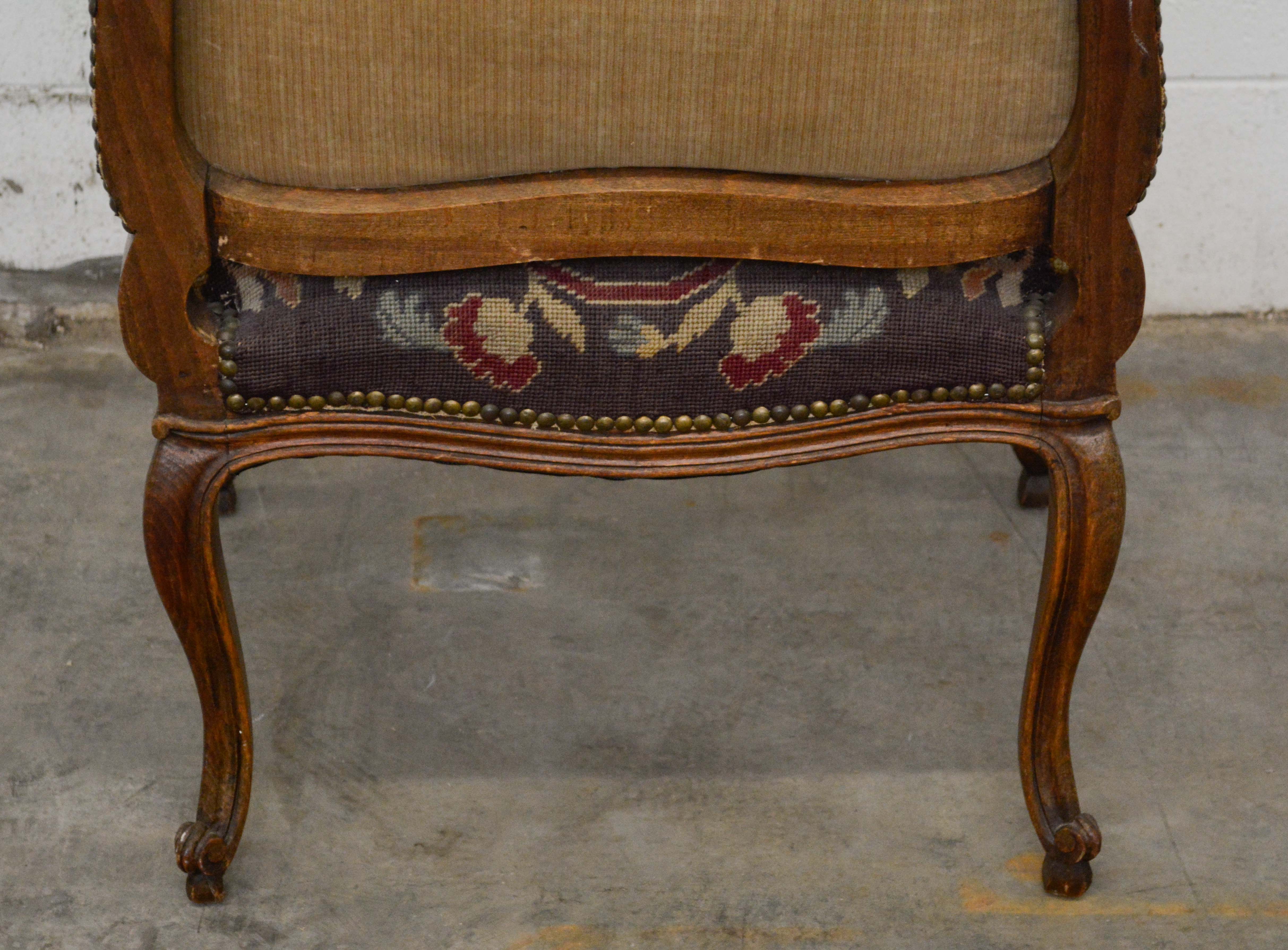 Louis XV Style Needlepoint Upholstered Fauteuil, Mid 20th Century
