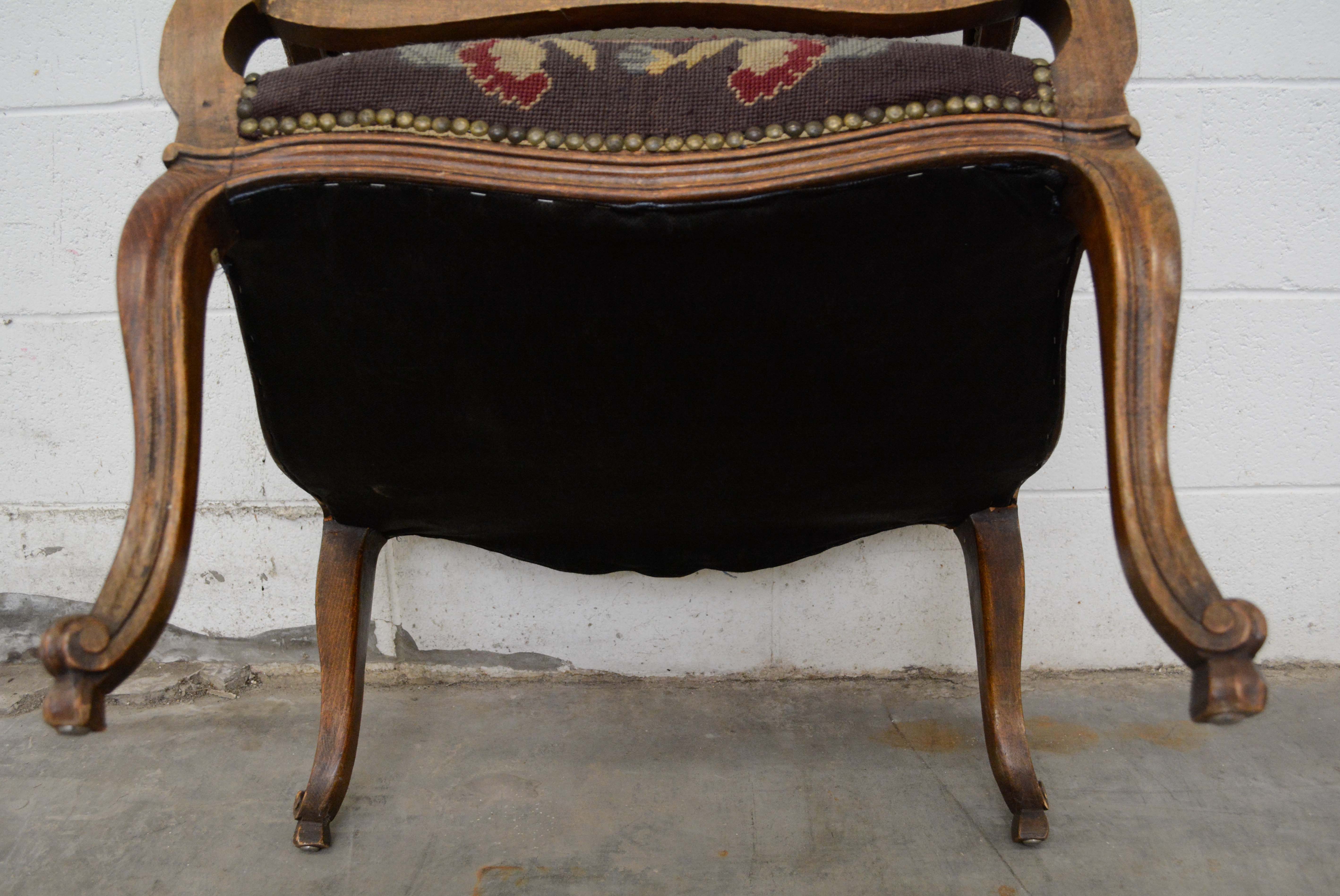 Louis XV Style Needlepoint Upholstered Fauteuil, Mid 20th Century