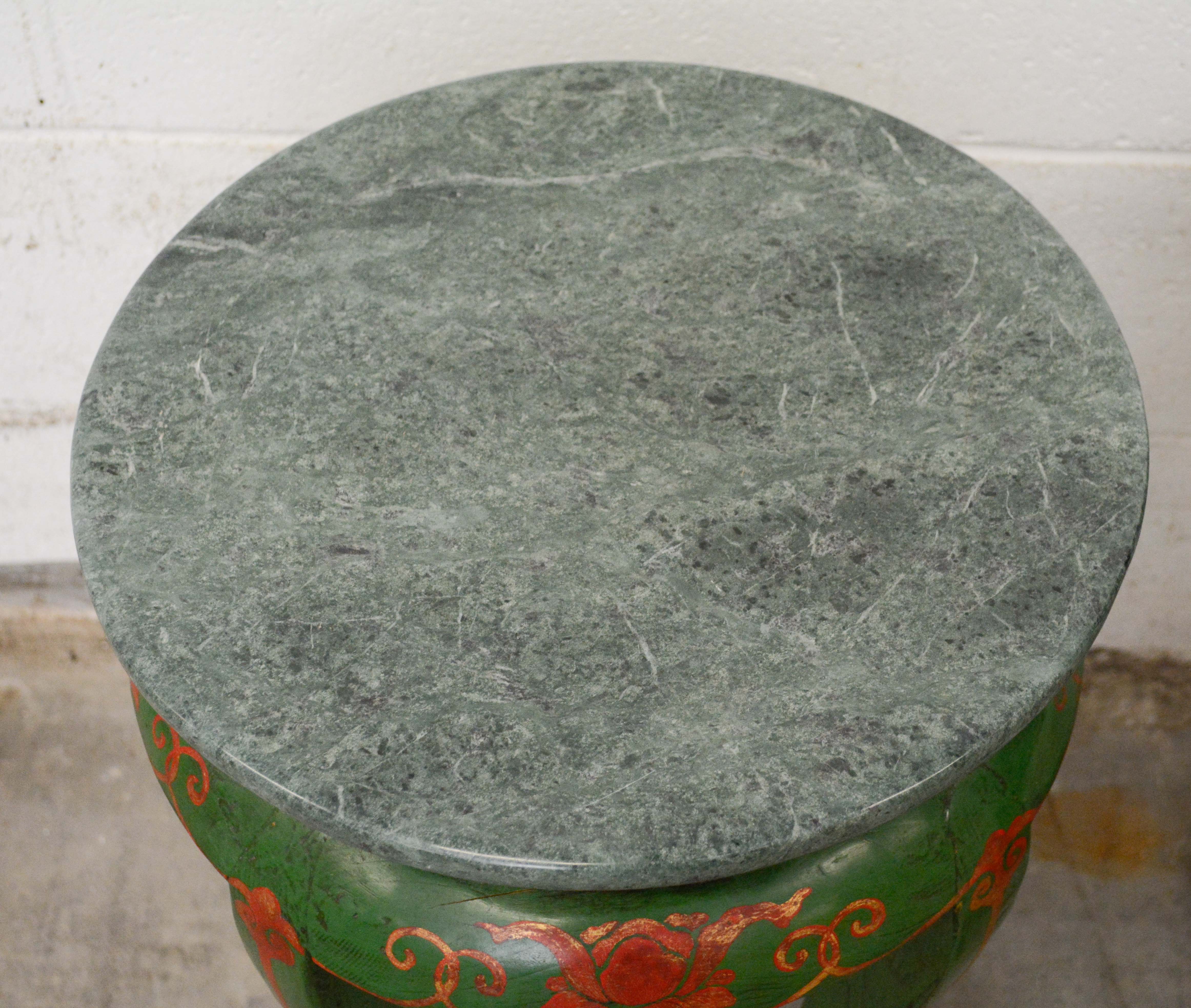 Pair of Chinese Export Paint-Decorated and Green Marble Stands, 20th Century