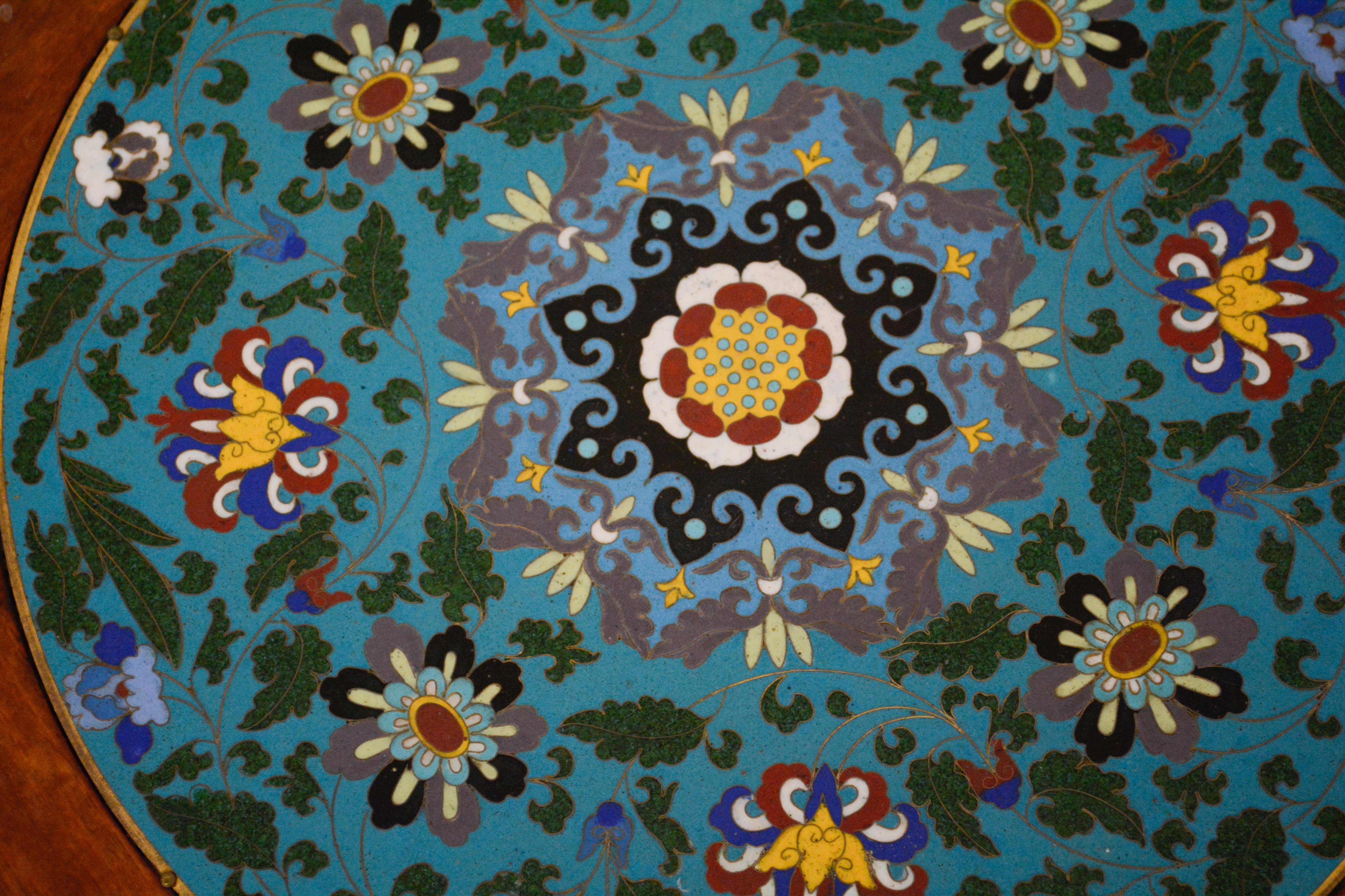 Two Chinese Export Carved Hardwood and Cloisonné Stands, 20th Century