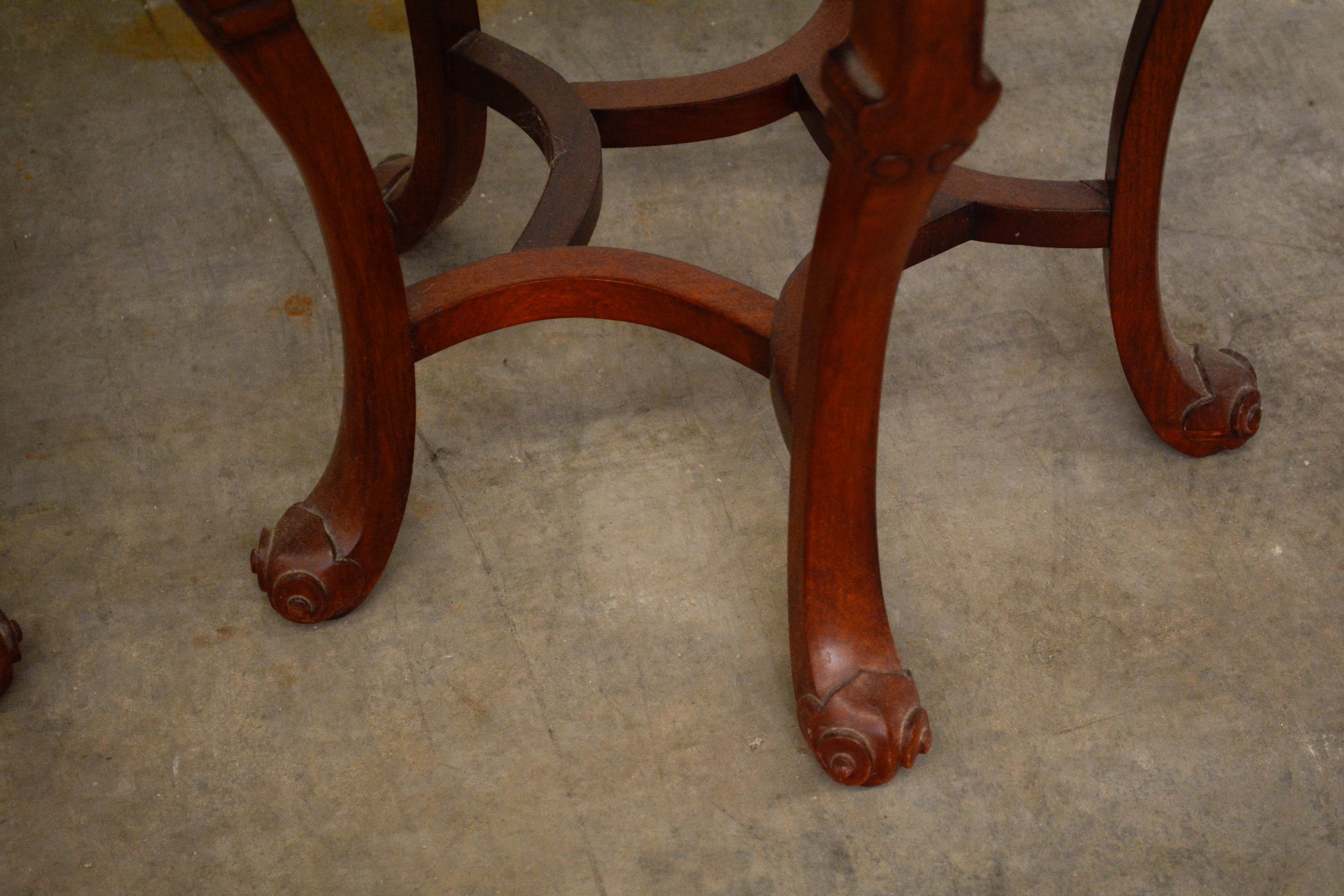 Two Chinese Export Carved Hardwood and Cloisonné Stands, 20th Century
