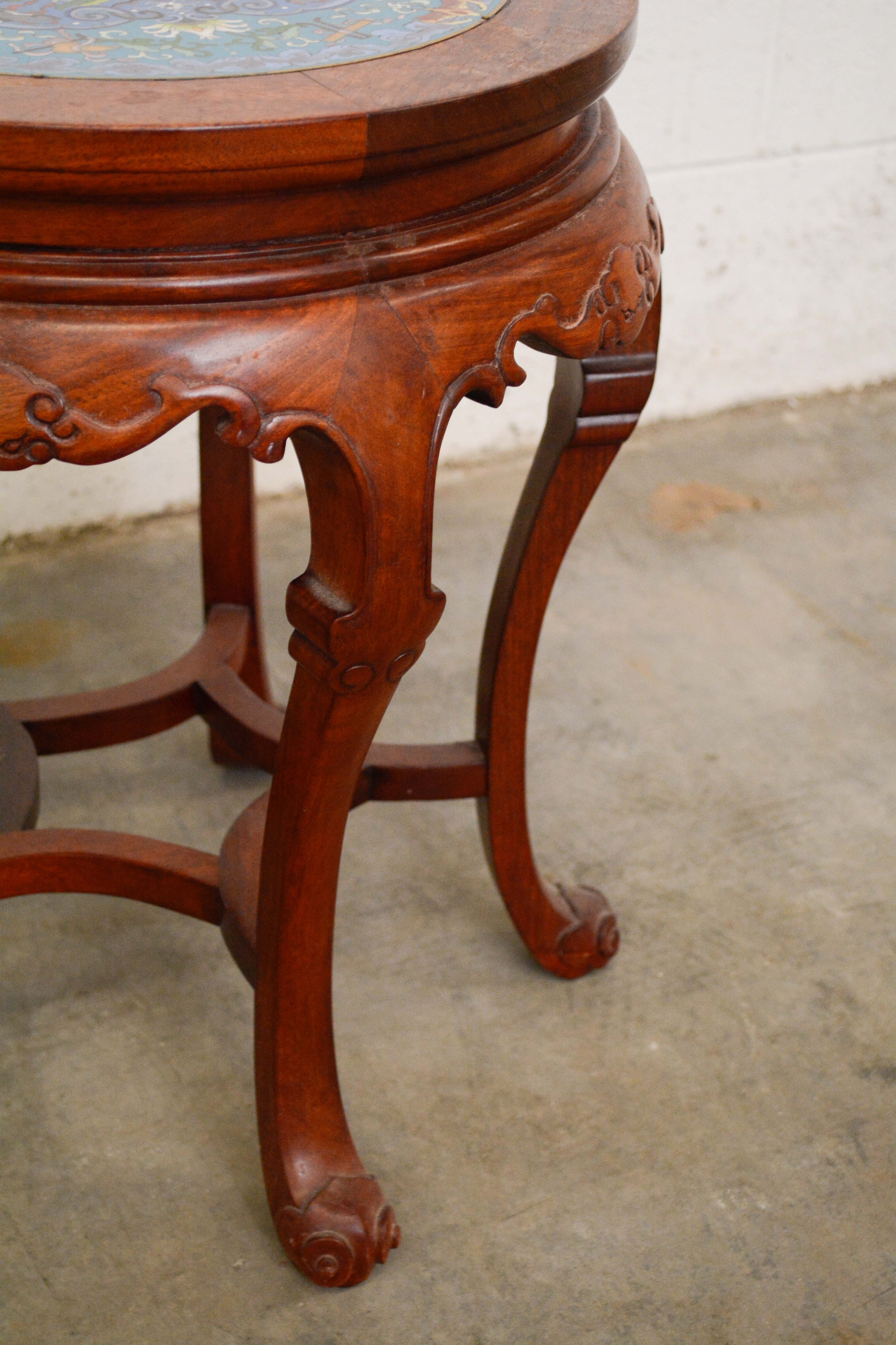 Two Chinese Export Carved Hardwood and Cloisonné Stands, 20th Century