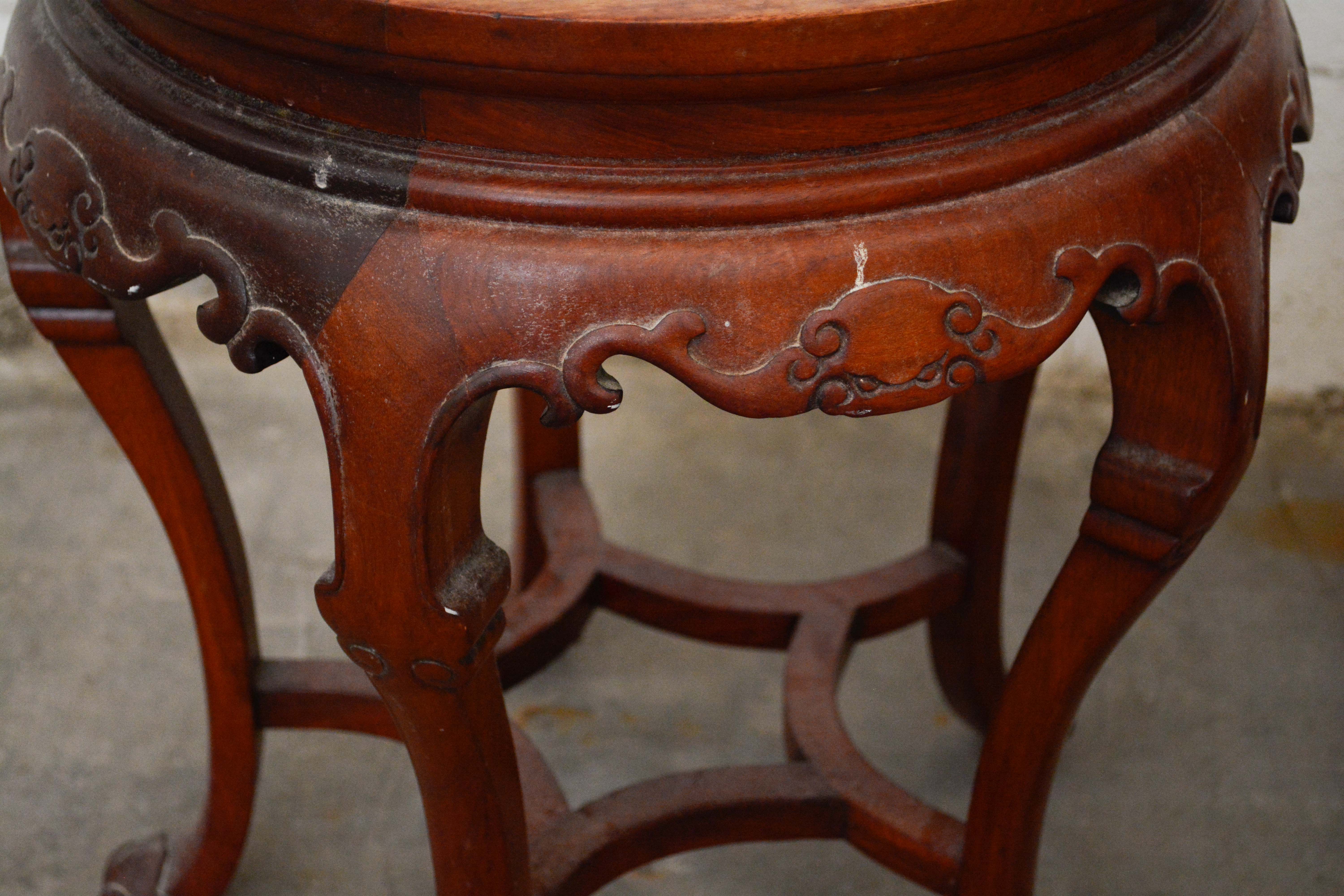 Two Chinese Export Carved Hardwood and Cloisonné Stands, 20th Century