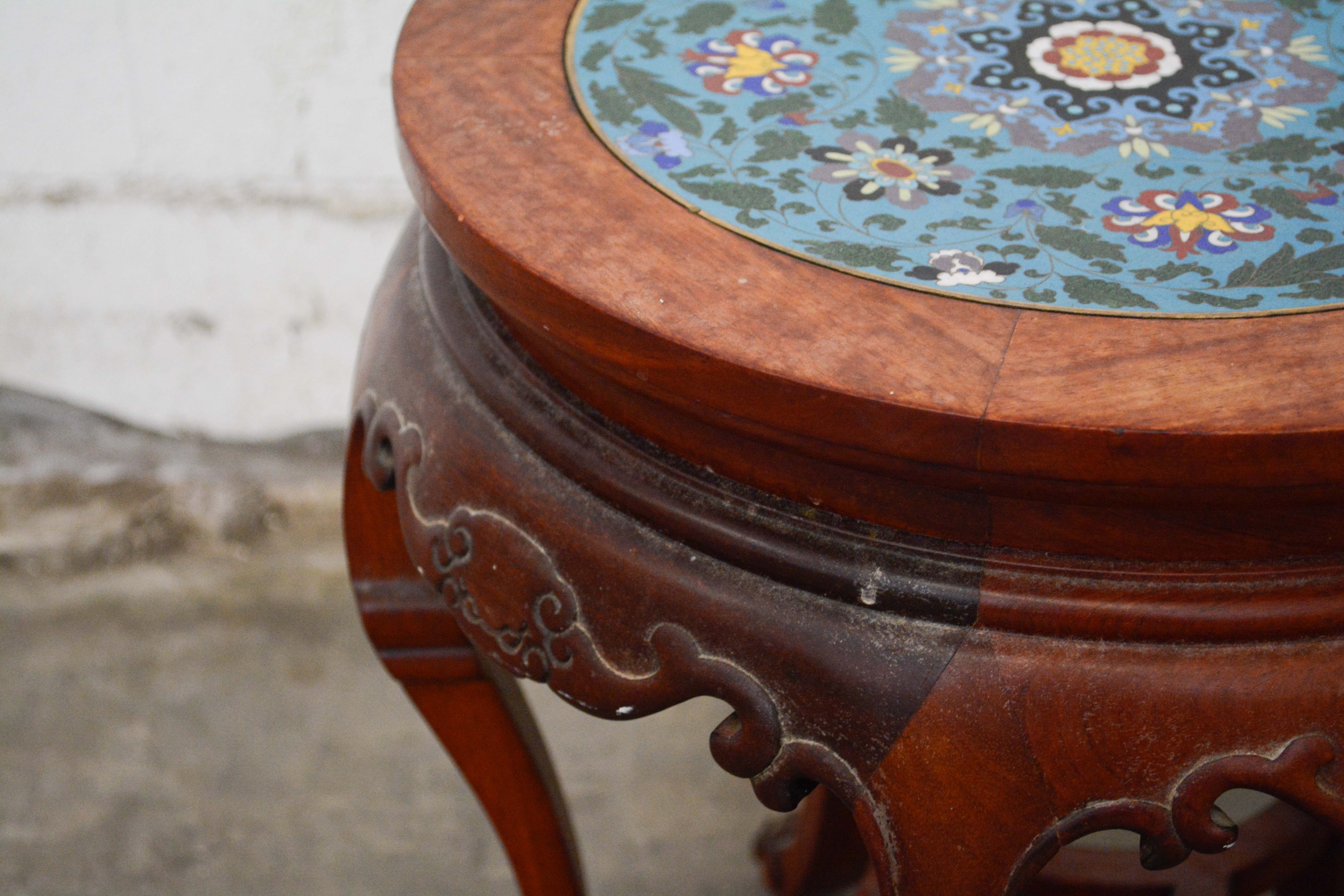 Two Chinese Export Carved Hardwood and Cloisonné Stands, 20th Century