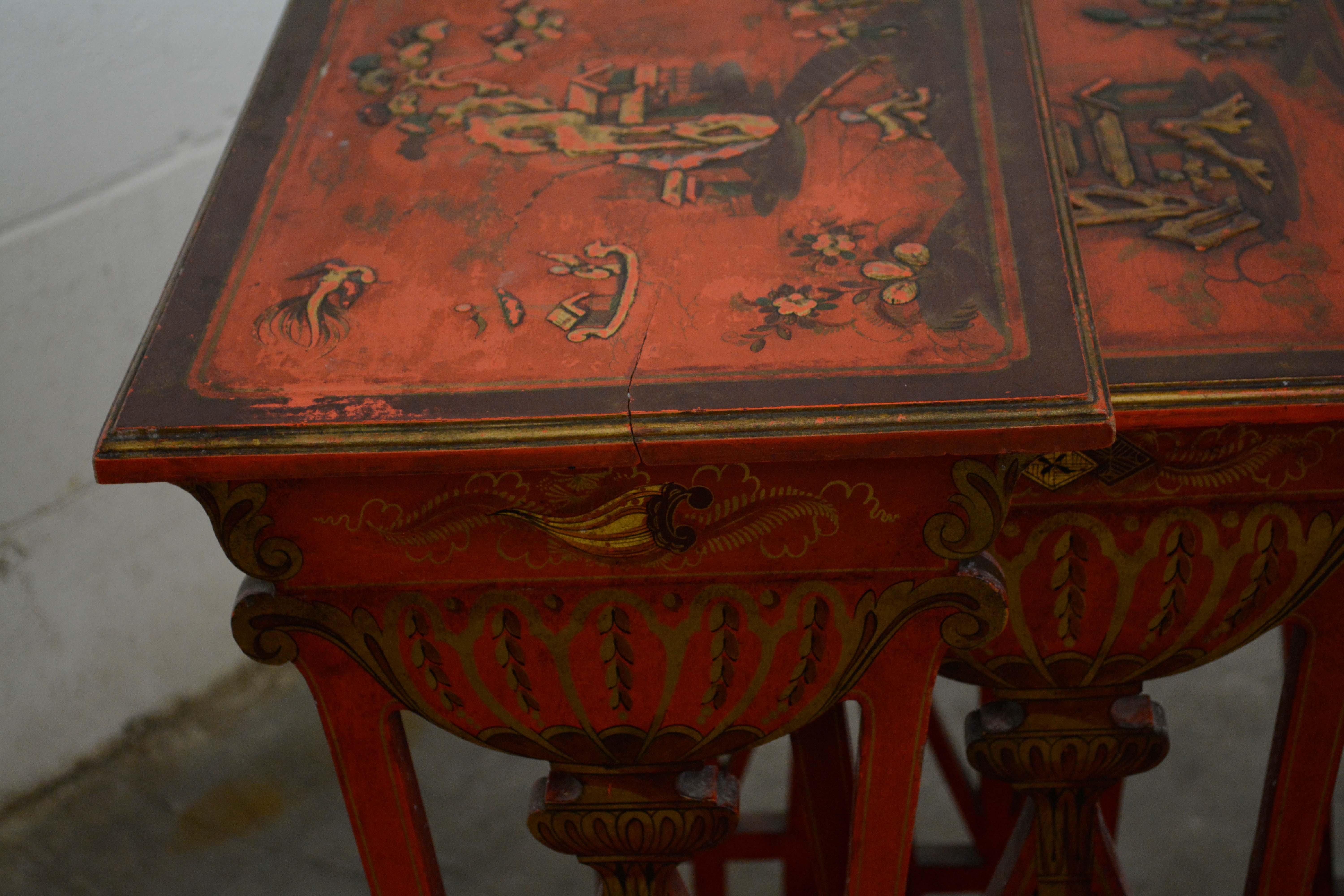 Set of Three Chinese Export Red Lacquer and Graduated Side Tables, 20th Century