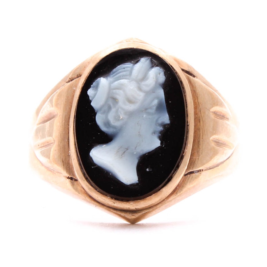 Vintage 10K Yellow Gold Shell Cameo Ring