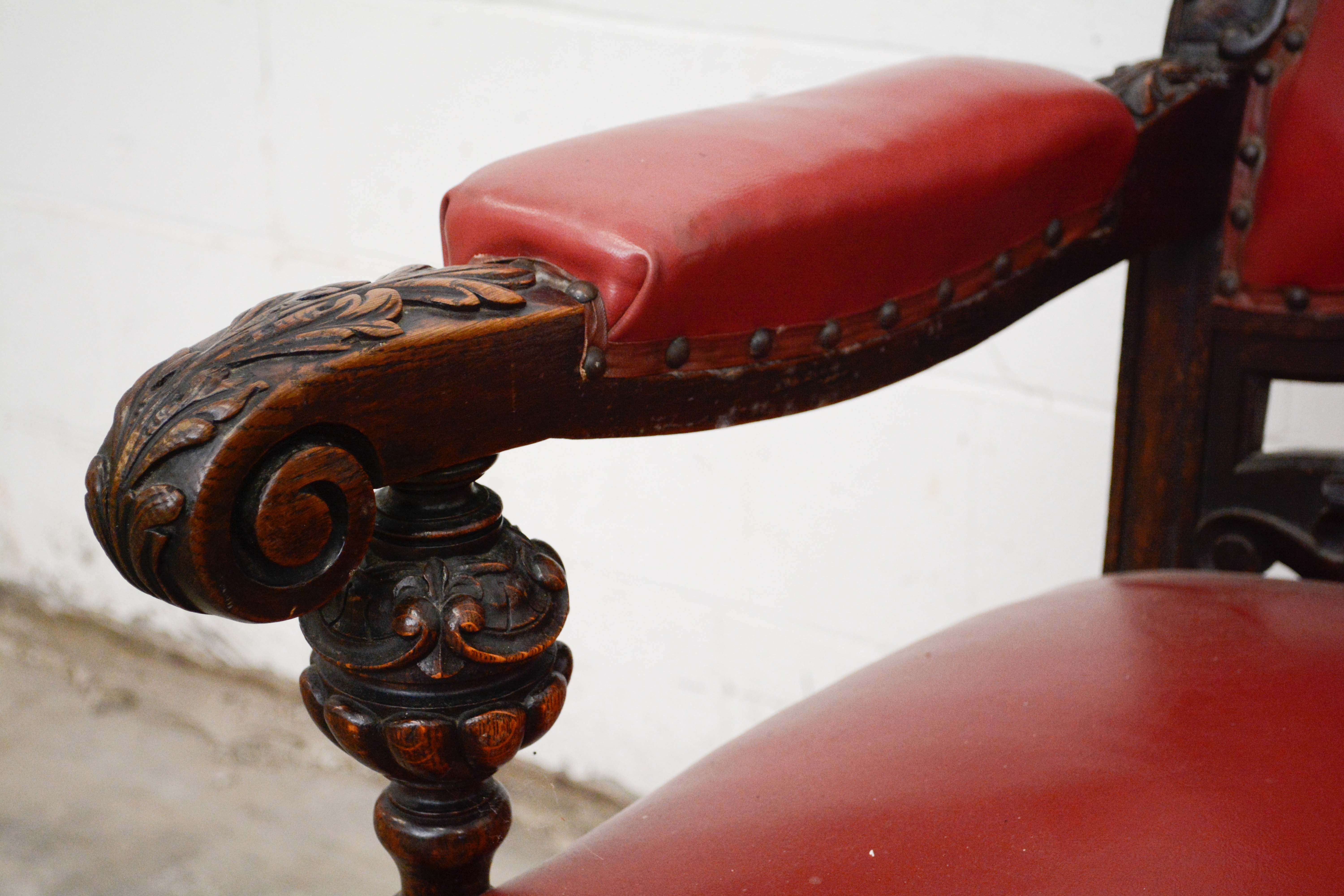 Renaissance Revival Style Carved Oak Dining Chairs, Early 20th Century