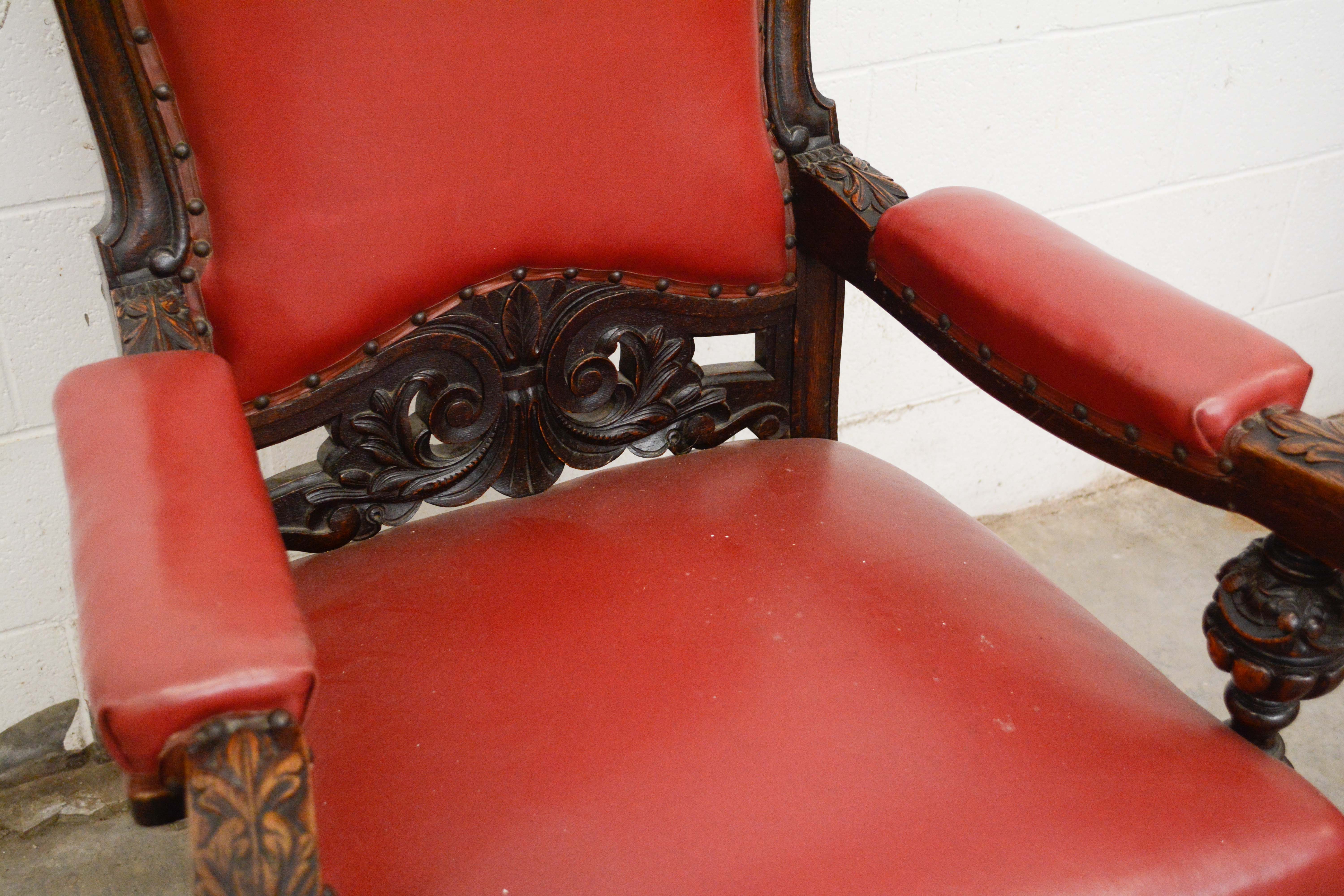 Renaissance Revival Style Carved Oak Dining Chairs, Early 20th Century