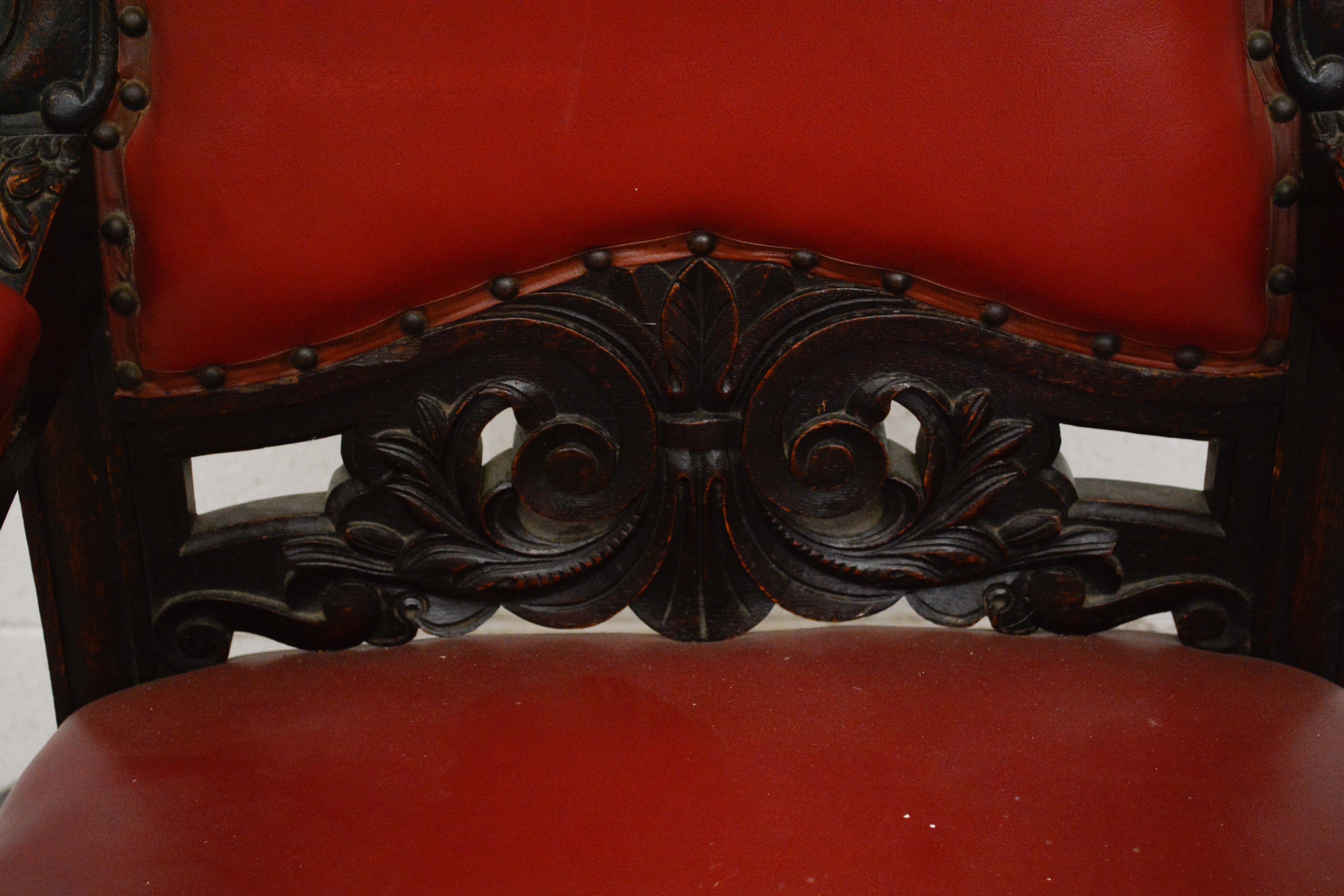 Renaissance Revival Style Carved Oak Dining Chairs, Early 20th Century