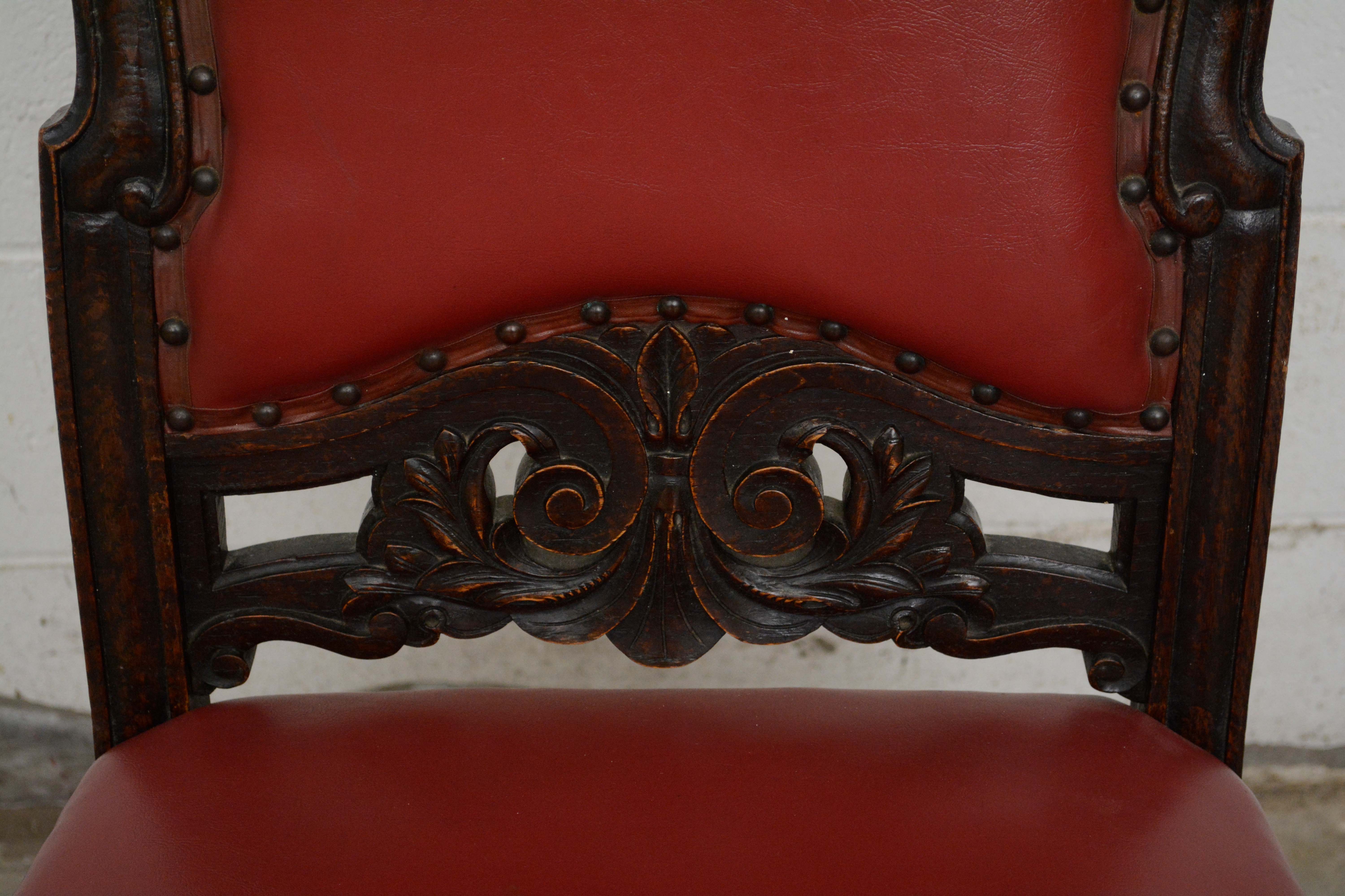 Renaissance Revival Style Carved Oak Dining Chairs, Early 20th Century