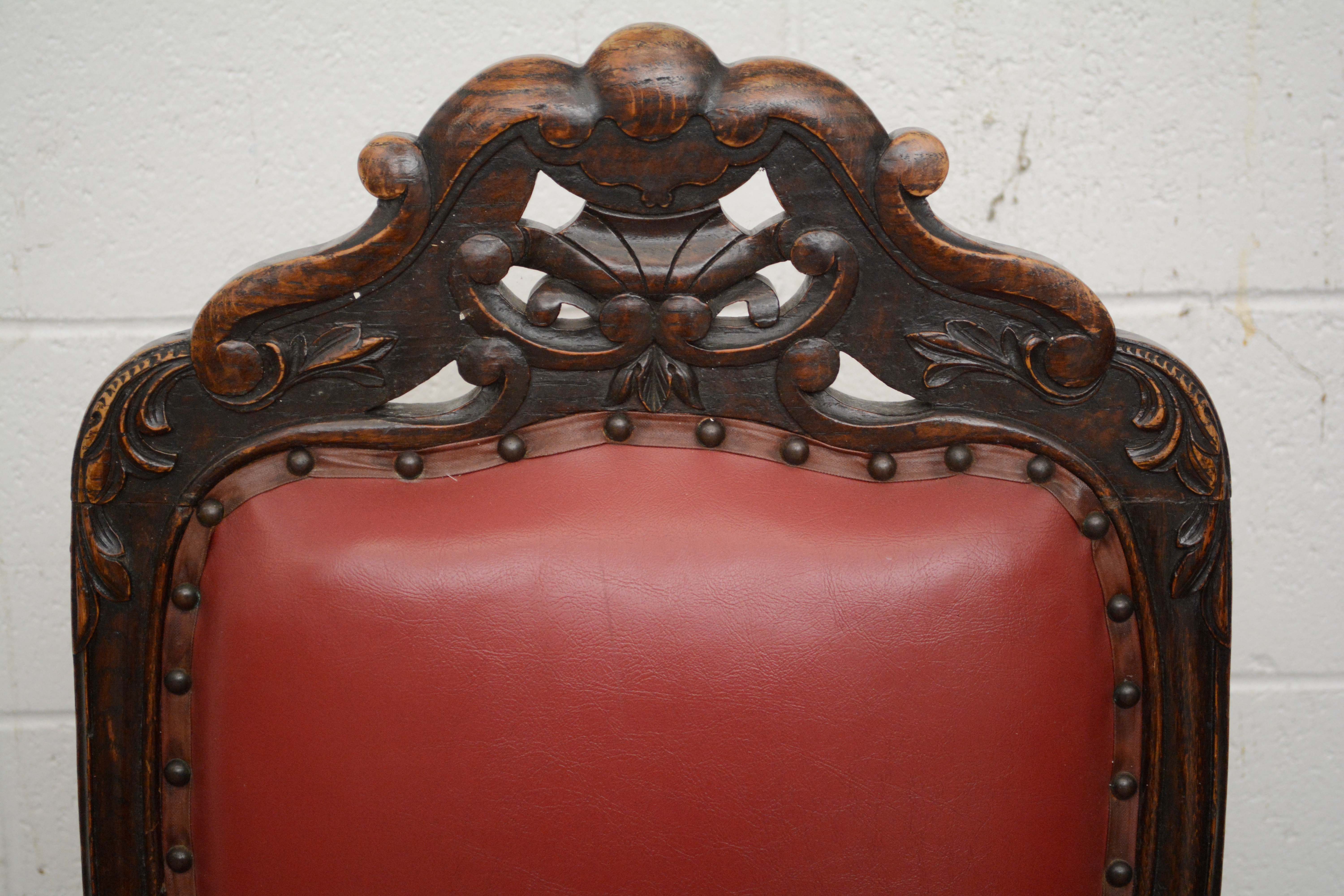 Renaissance Revival Style Carved Oak Dining Chairs, Early 20th Century
