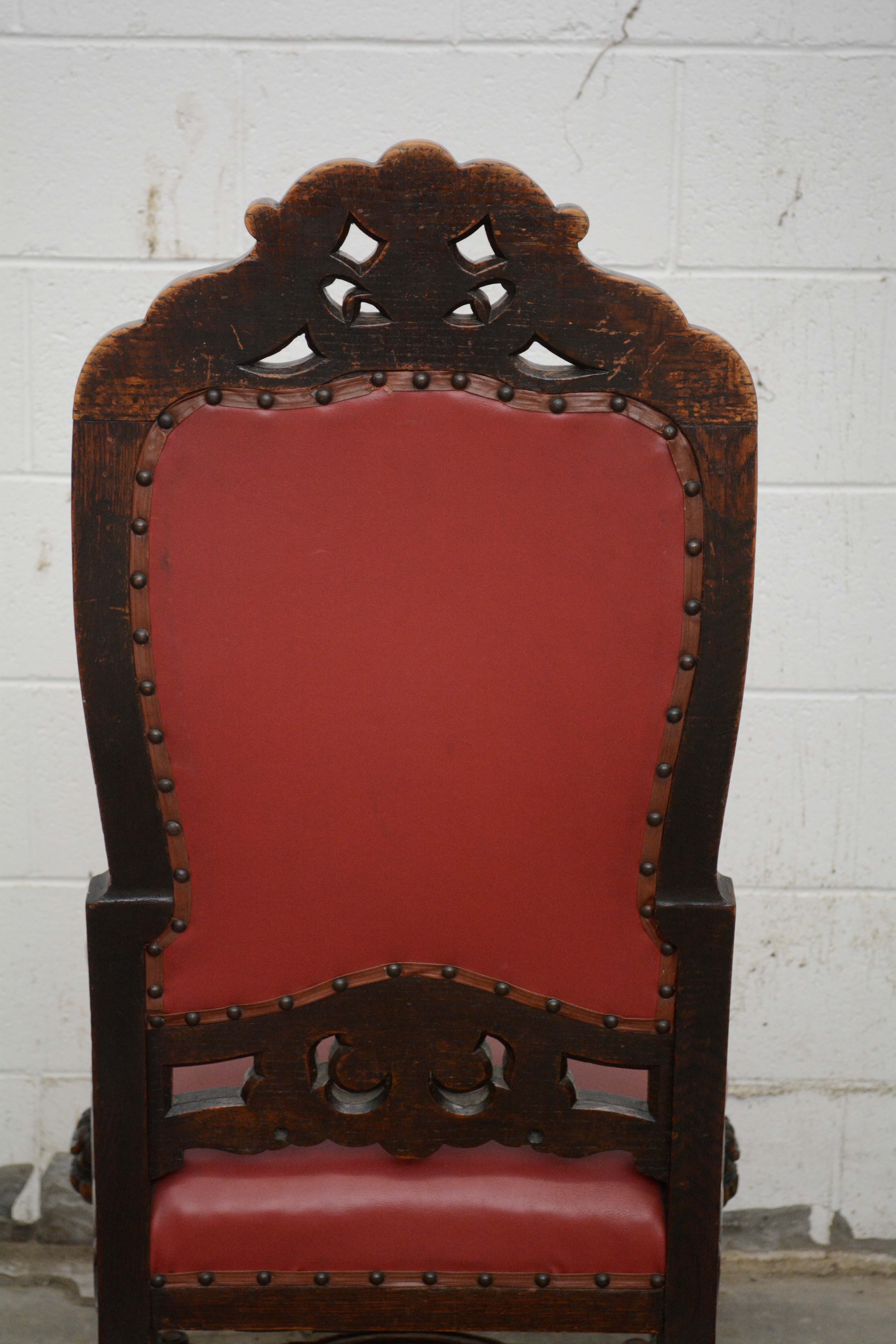 Renaissance Revival Style Carved Oak Dining Chairs, Early 20th Century