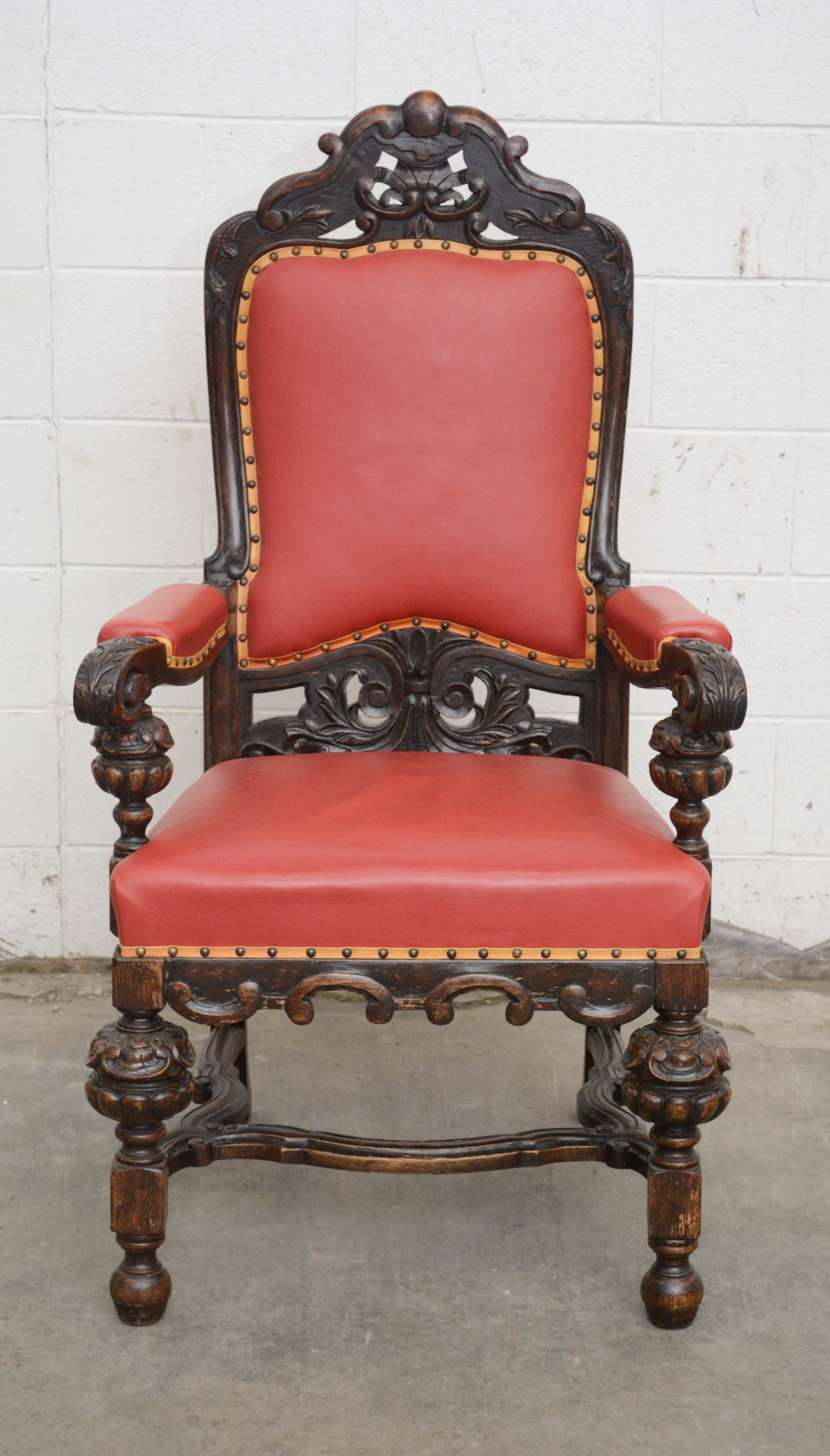 Renaissance Revival Style Carved Oak Dining Chairs, Early 20th Century