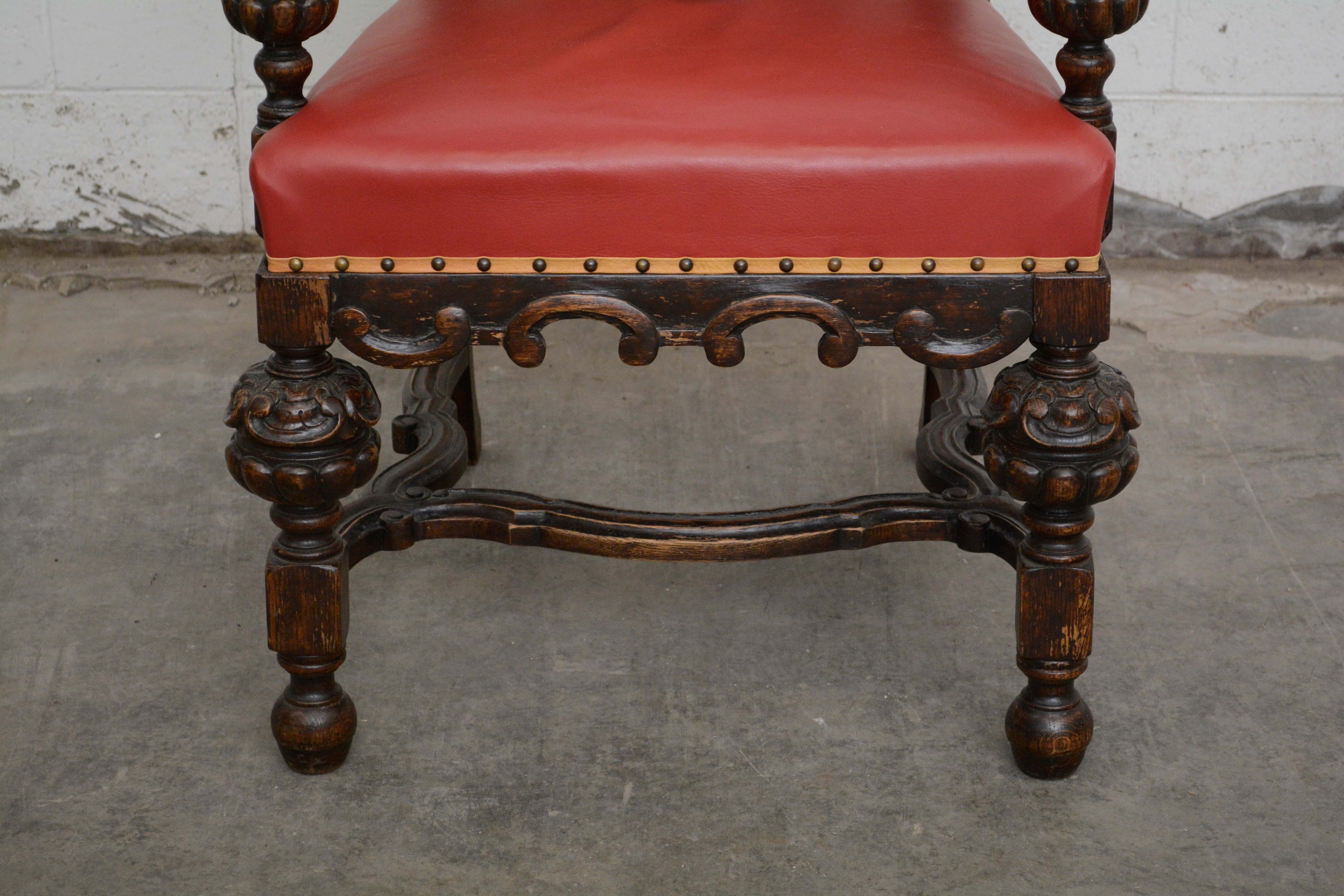 Renaissance Revival Style Carved Oak Dining Chairs, Early 20th Century