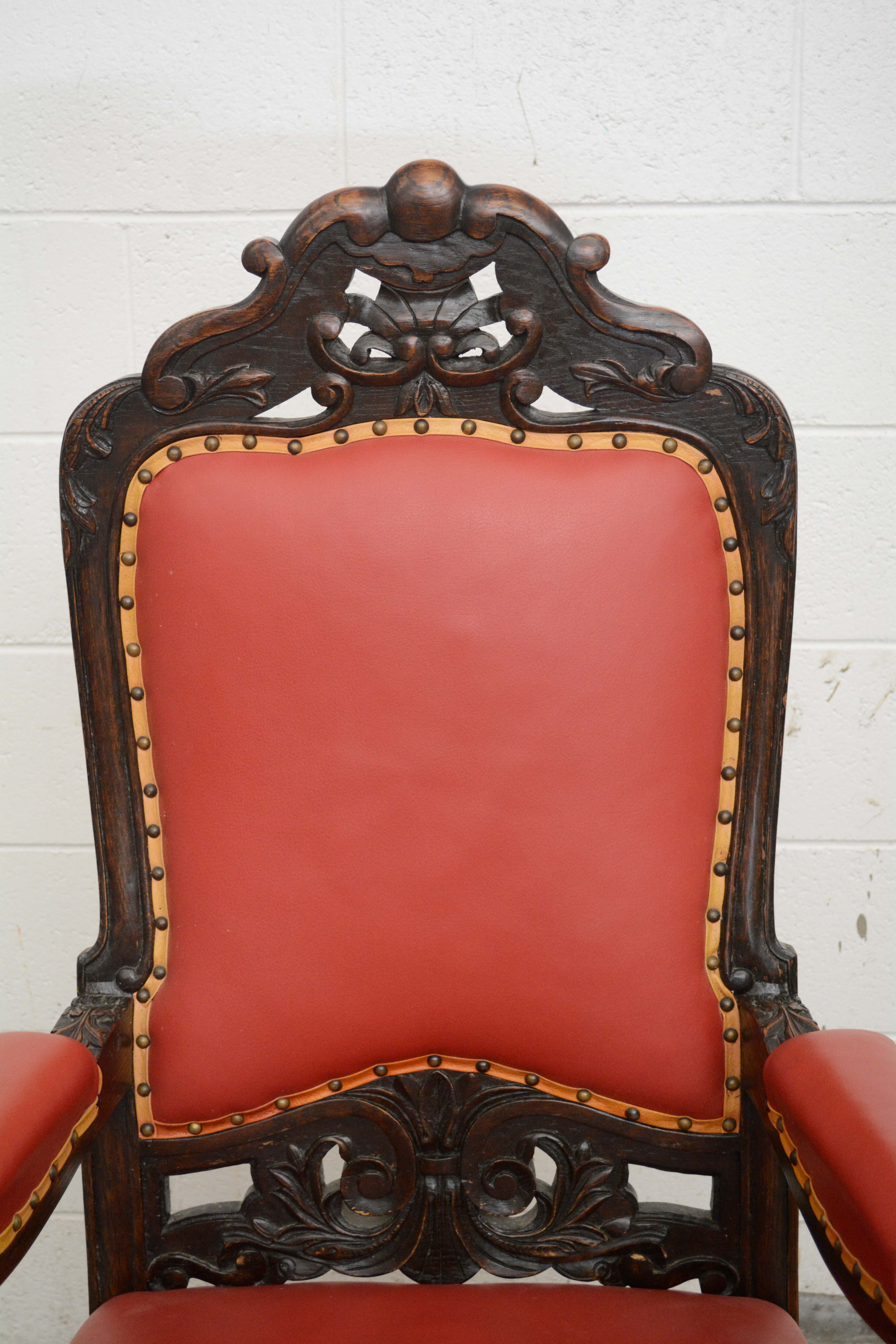 Renaissance Revival Style Carved Oak Dining Chairs, Early 20th Century