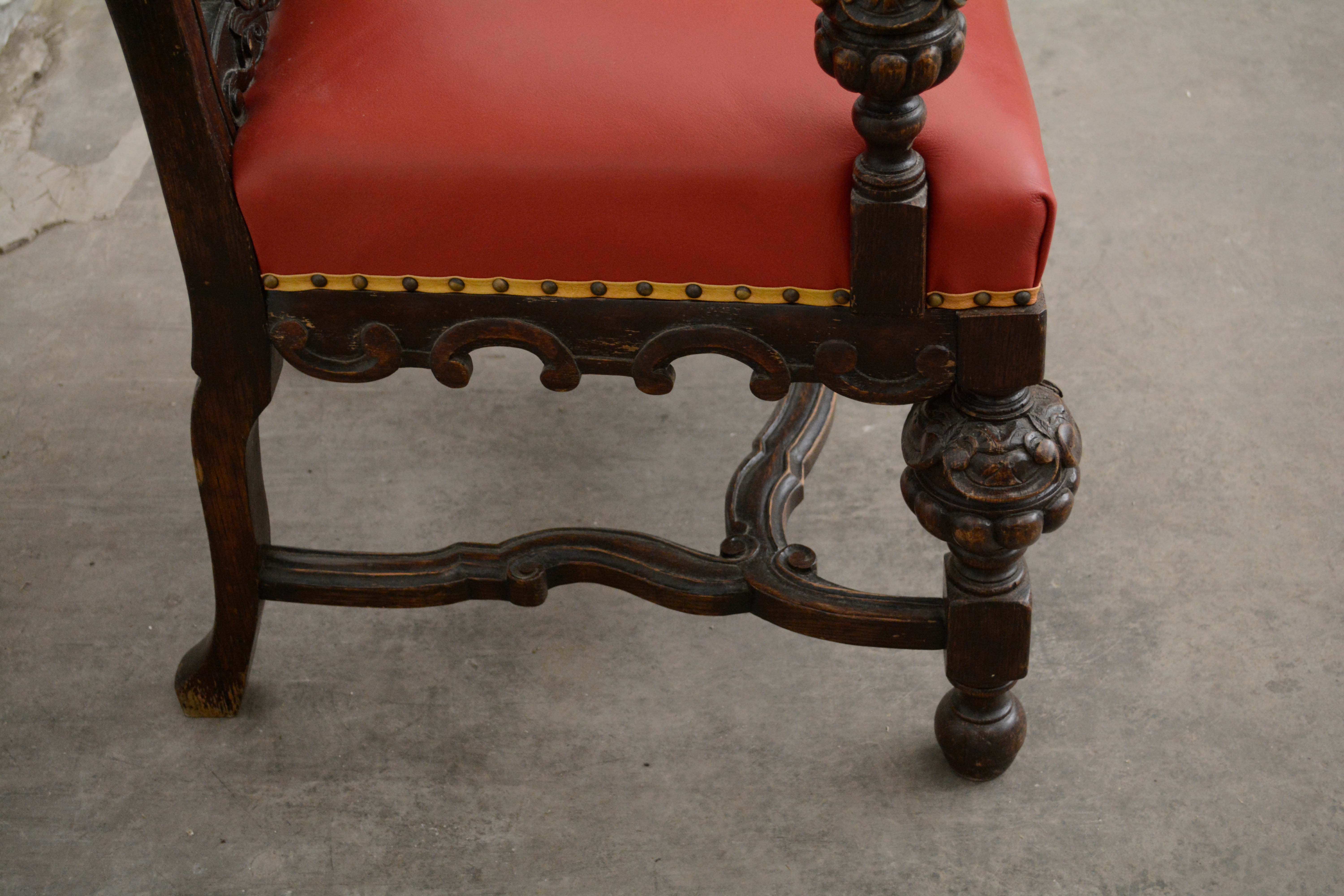 Renaissance Revival Style Carved Oak Dining Chairs, Early 20th Century