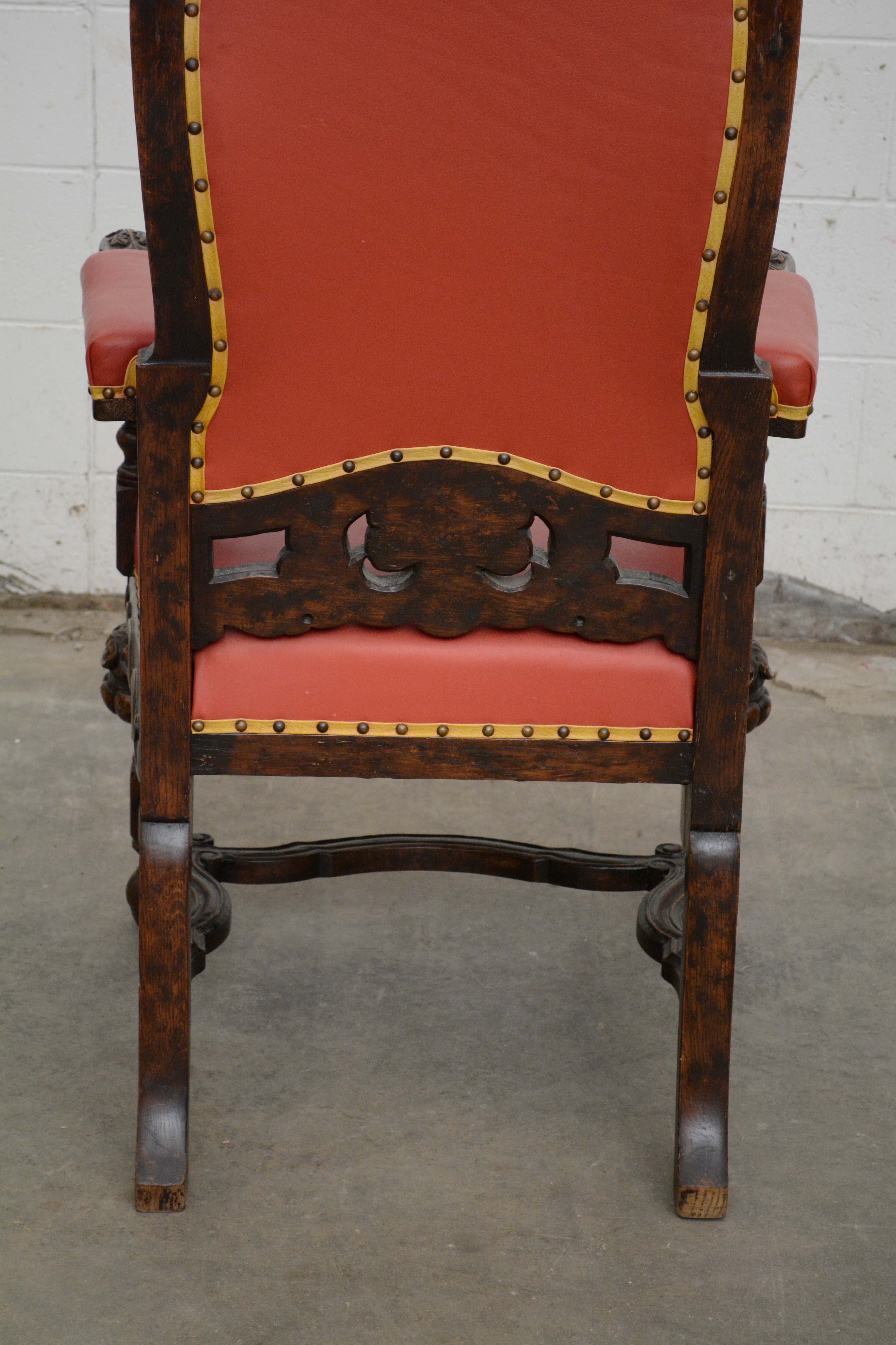 Renaissance Revival Style Carved Oak Dining Chairs, Early 20th Century