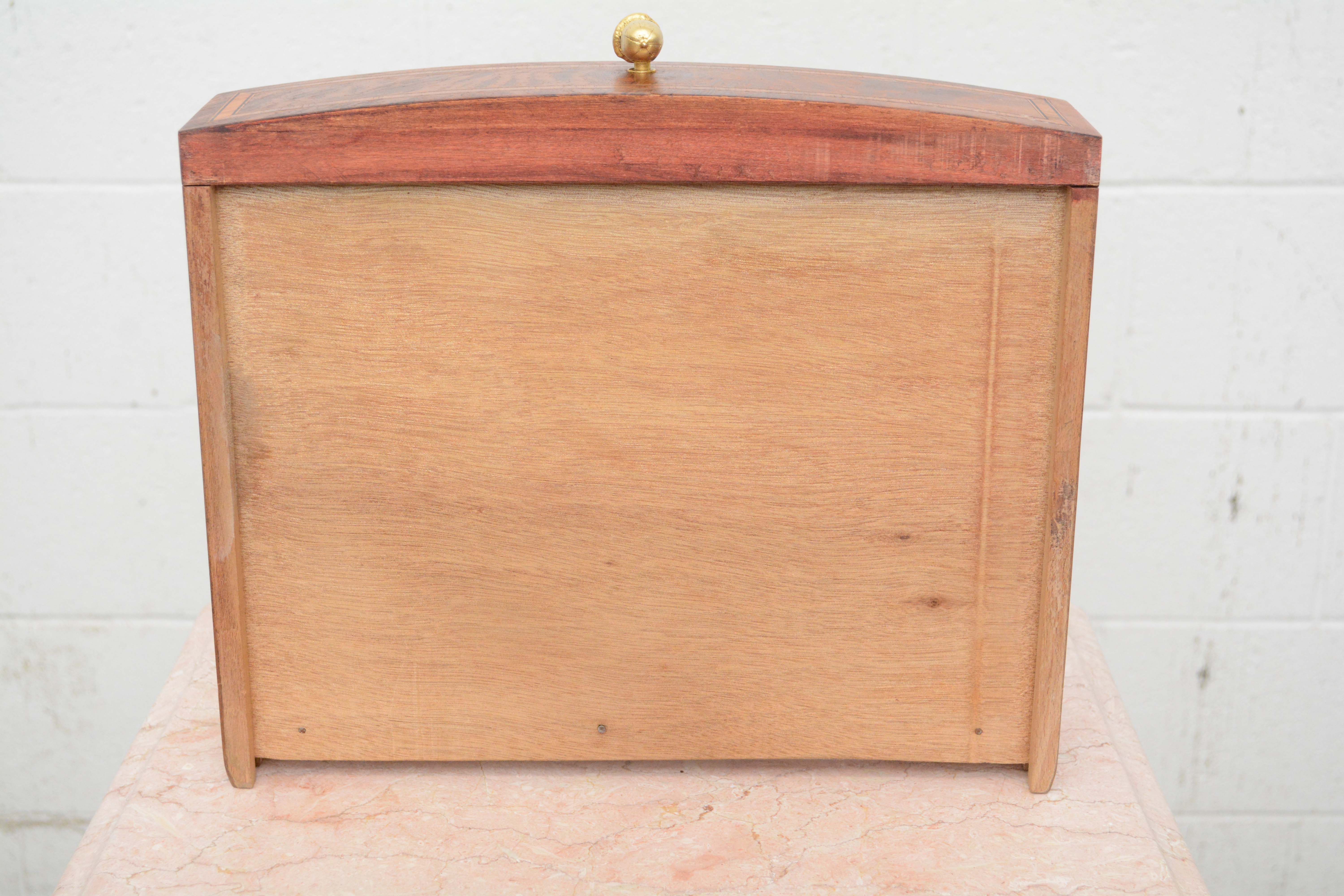 Italian Burr Elm, Marquetry, and Marble Bedside Cabinet, Early 20th Century