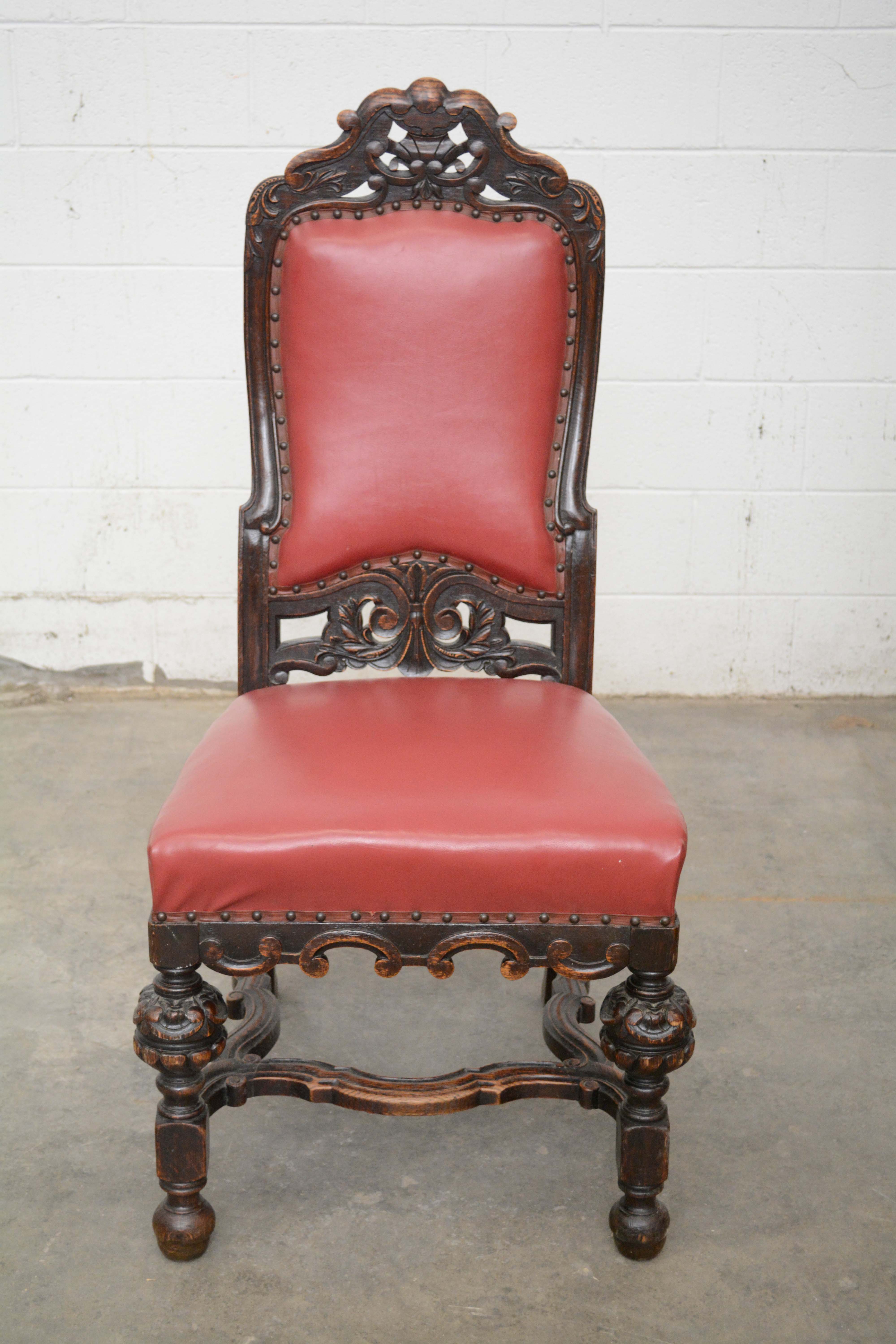 Renaissance Revival Style Carved Oak Dining Chairs, Early 20th Century