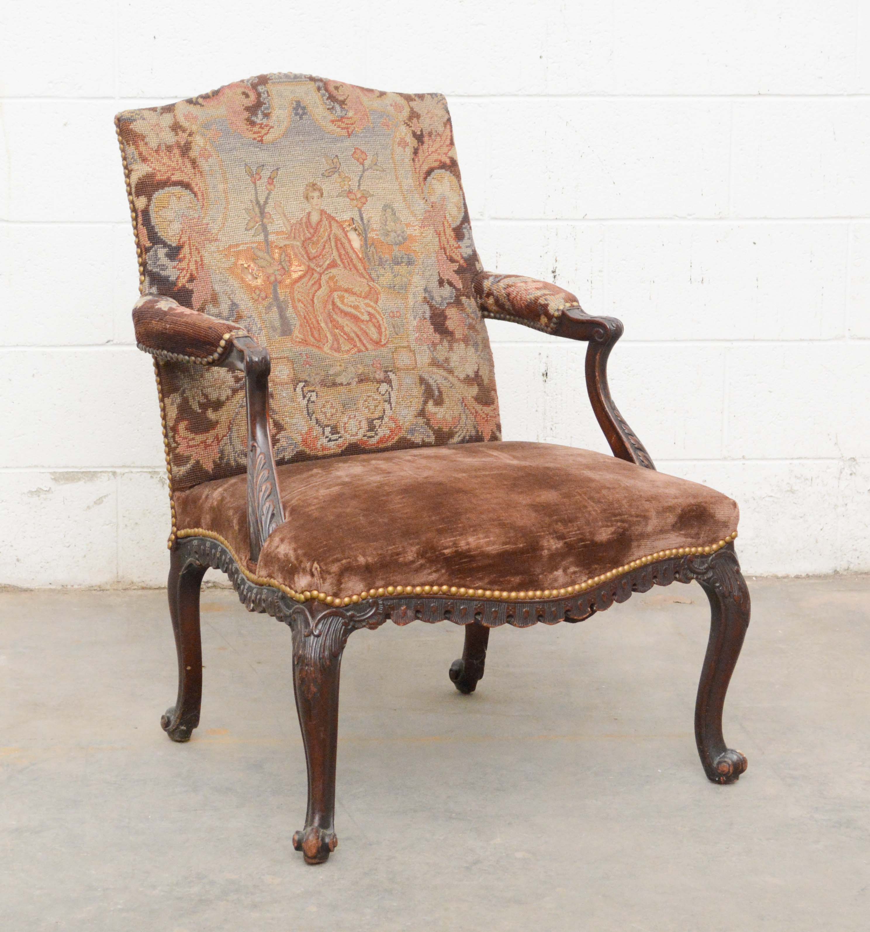 Louis XV Style Needlepoint Upholstered Fauteuil, Mid 20th Century