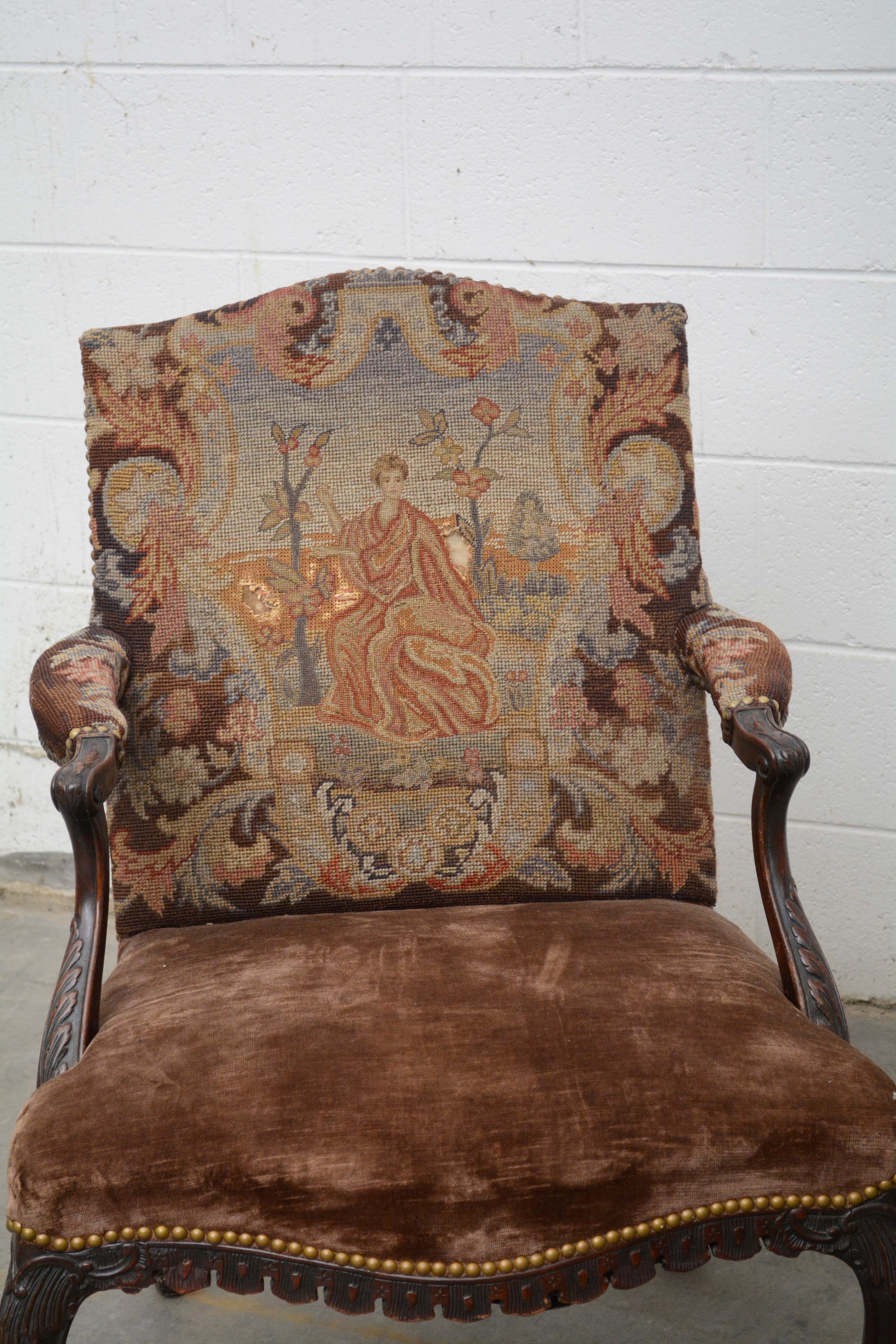 Louis XV Style Needlepoint Upholstered Fauteuil, Mid 20th Century