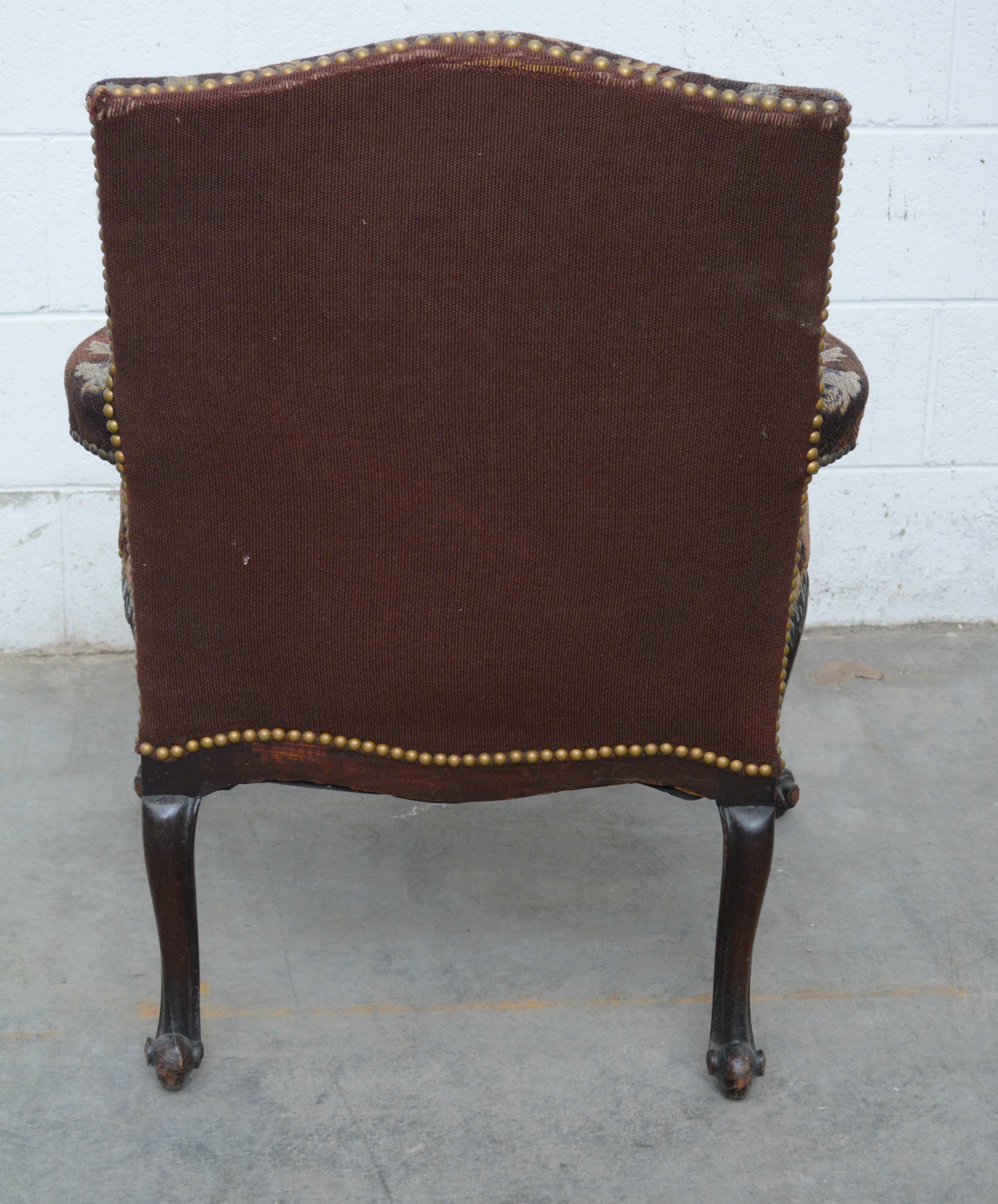 Louis XV Style Needlepoint Upholstered Fauteuil, Mid 20th Century