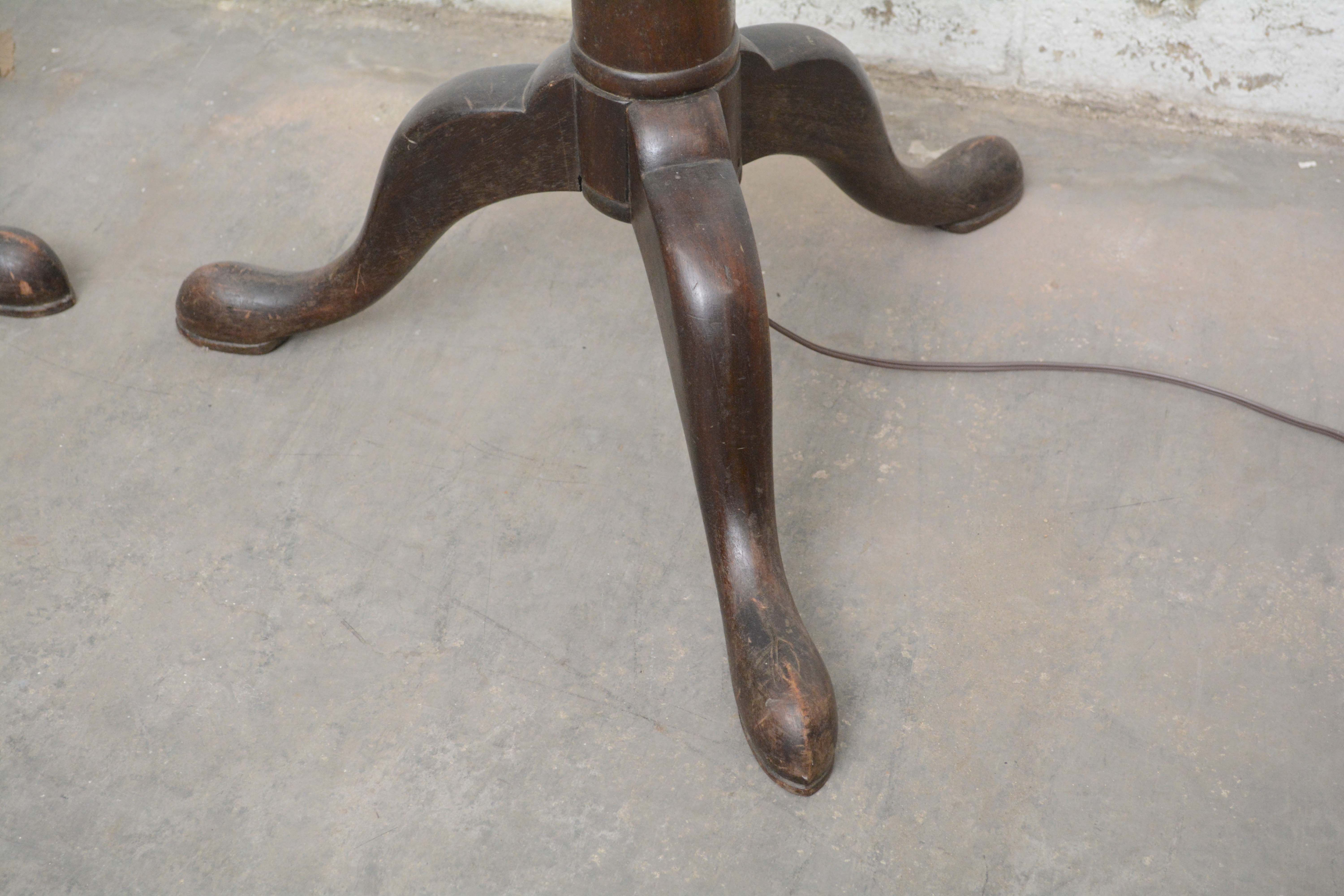 Queen Anne Style Carved Wood Floor Lamps with Cabriole Legs, circa 1930