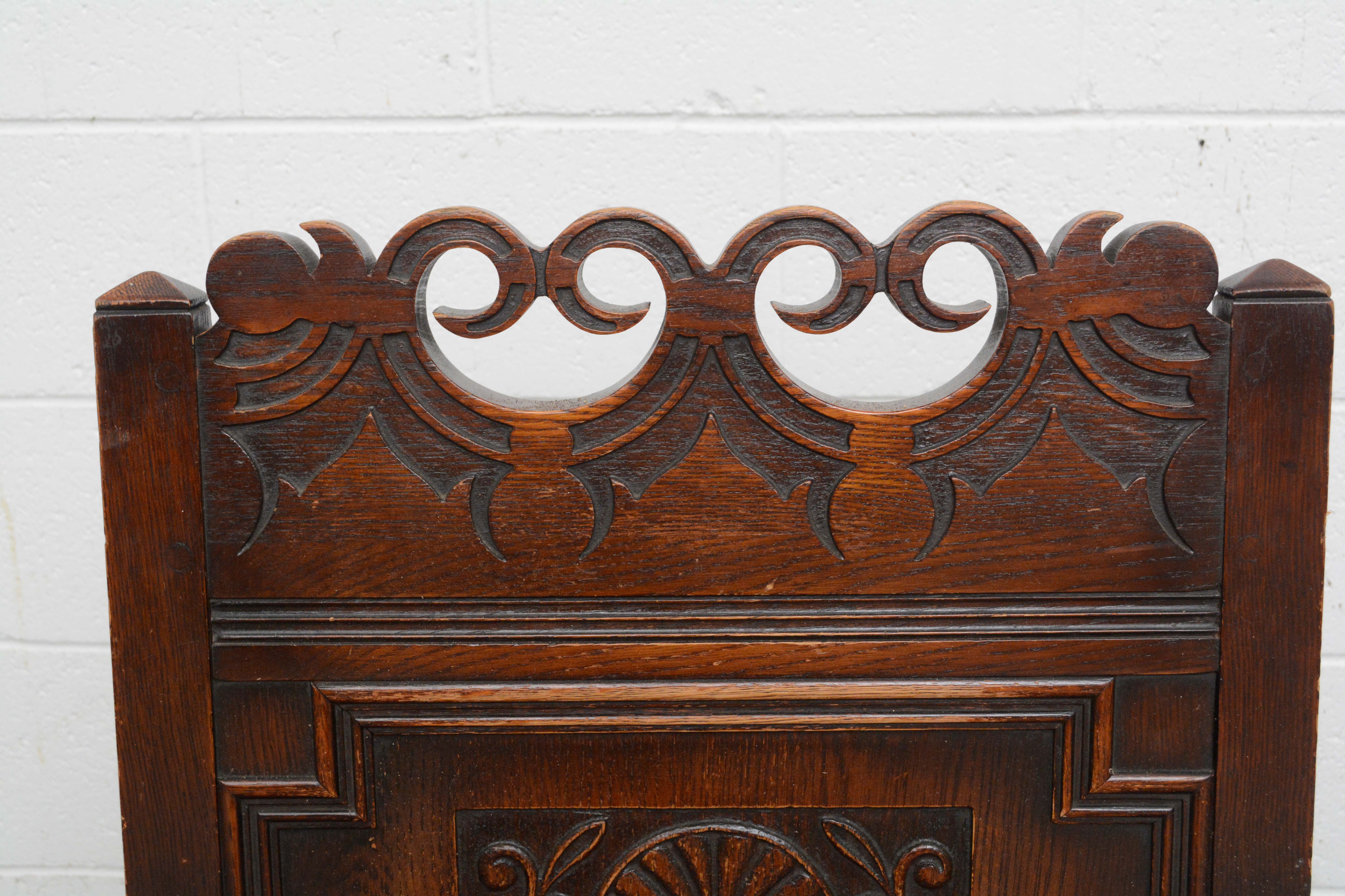 Pair of Charles II Style Oak Panel-Back Armchairs, 20th Century