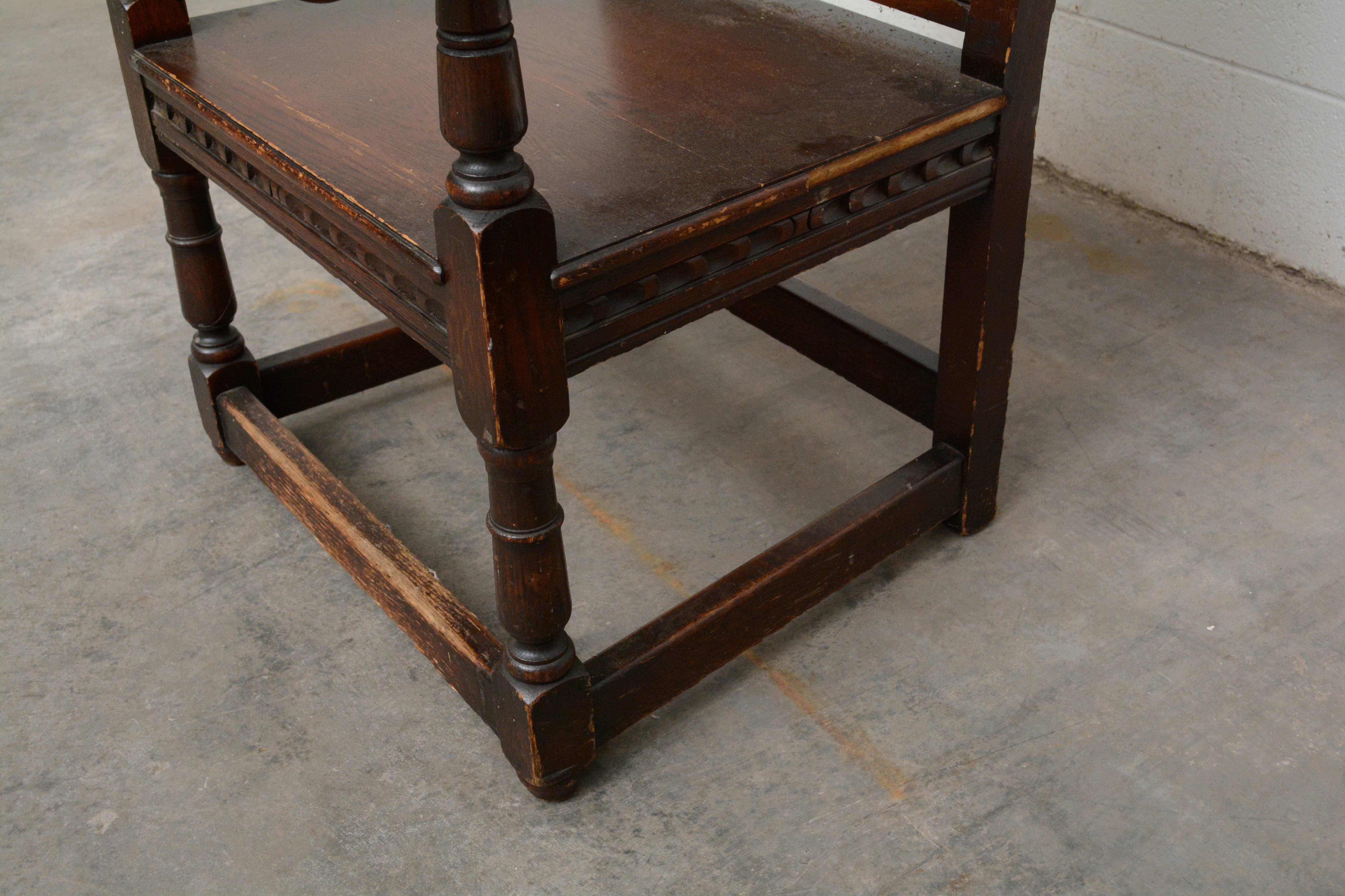 Pair of Charles II Style Oak Panel-Back Armchairs, 20th Century