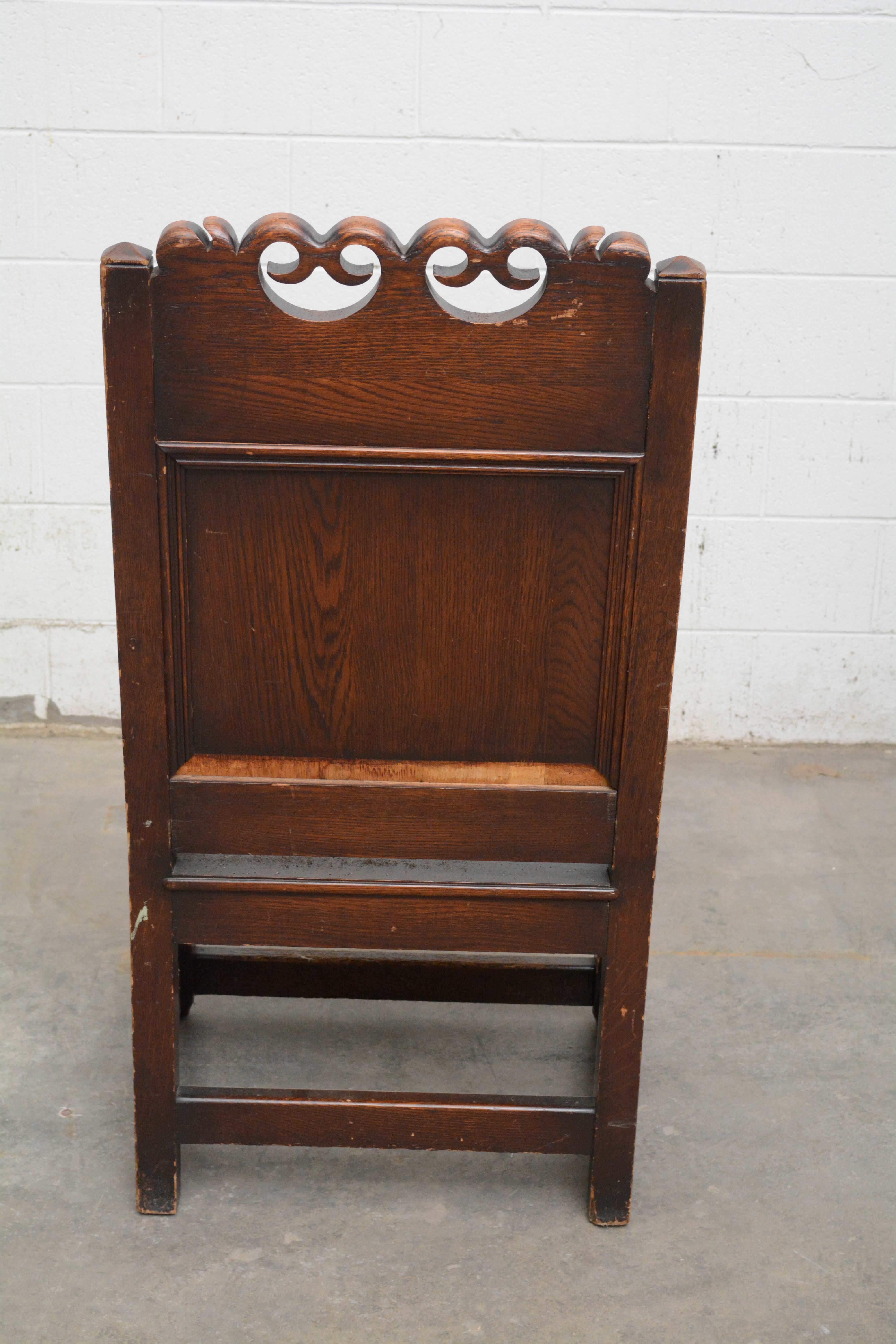 Pair of Charles II Style Oak Panel-Back Armchairs, 20th Century