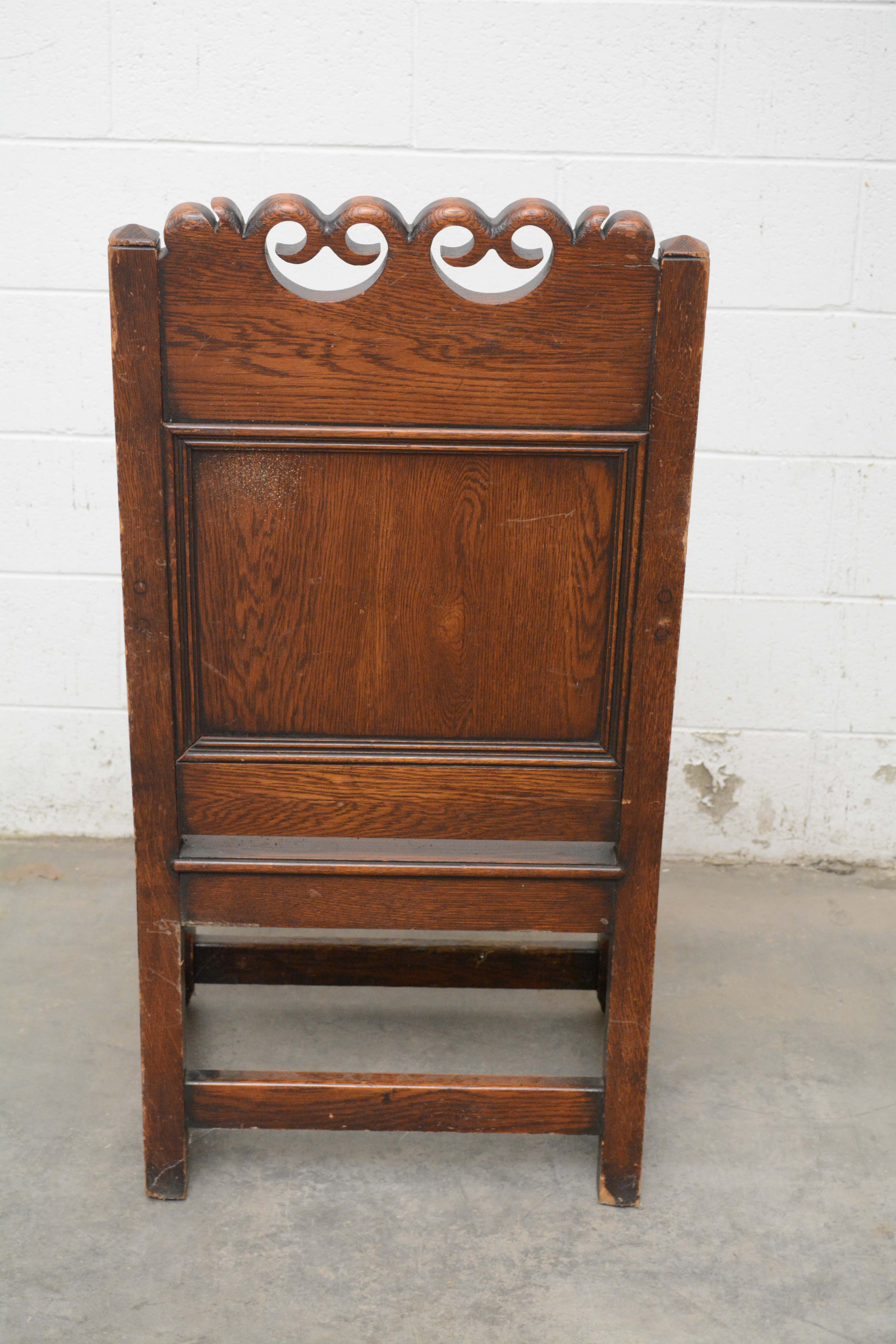 Pair of Charles II Style Oak Panel-Back Armchairs, 20th Century