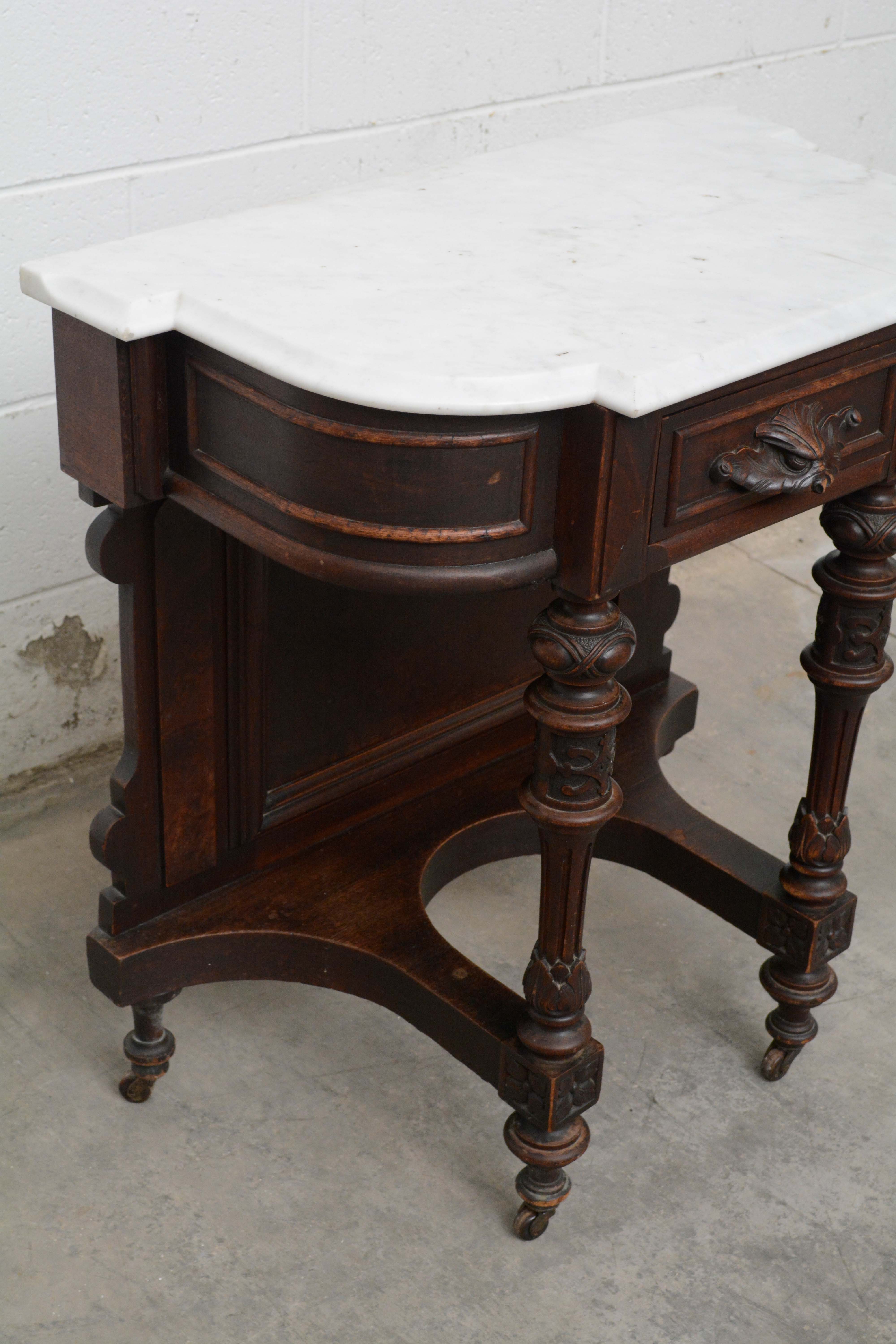 Victorian Style Mahogany and Marble Entry Table, Early 20th Century