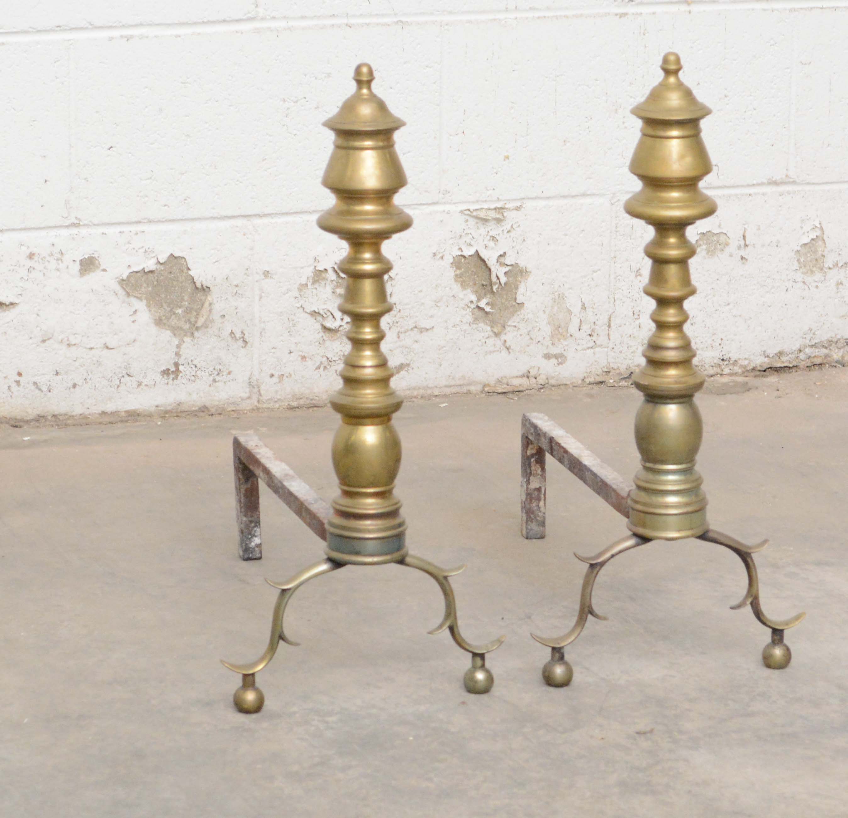 Pair of Federal Brass Andirons, Early 19th Century