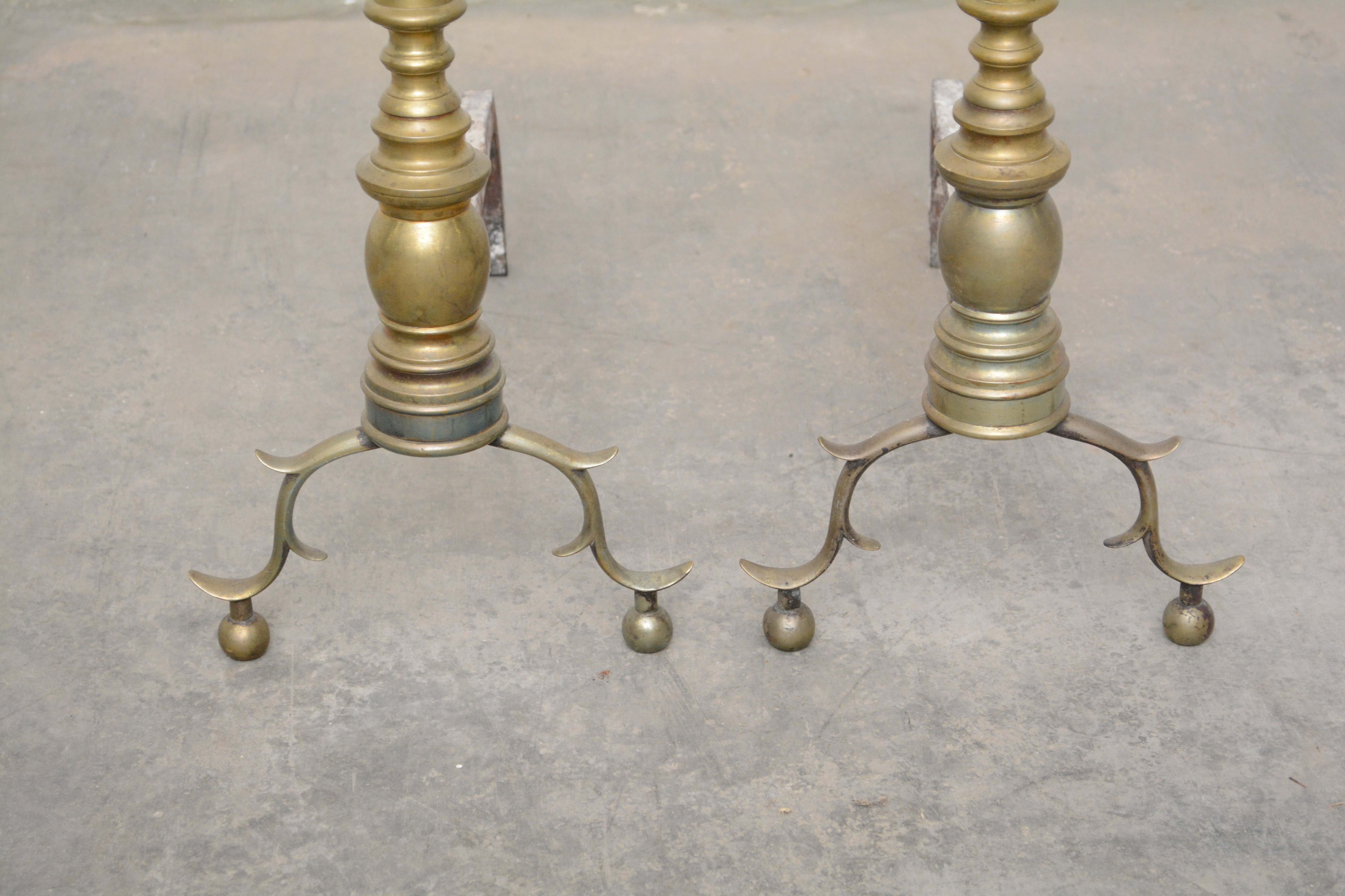 Pair of Federal Brass Andirons, Early 19th Century