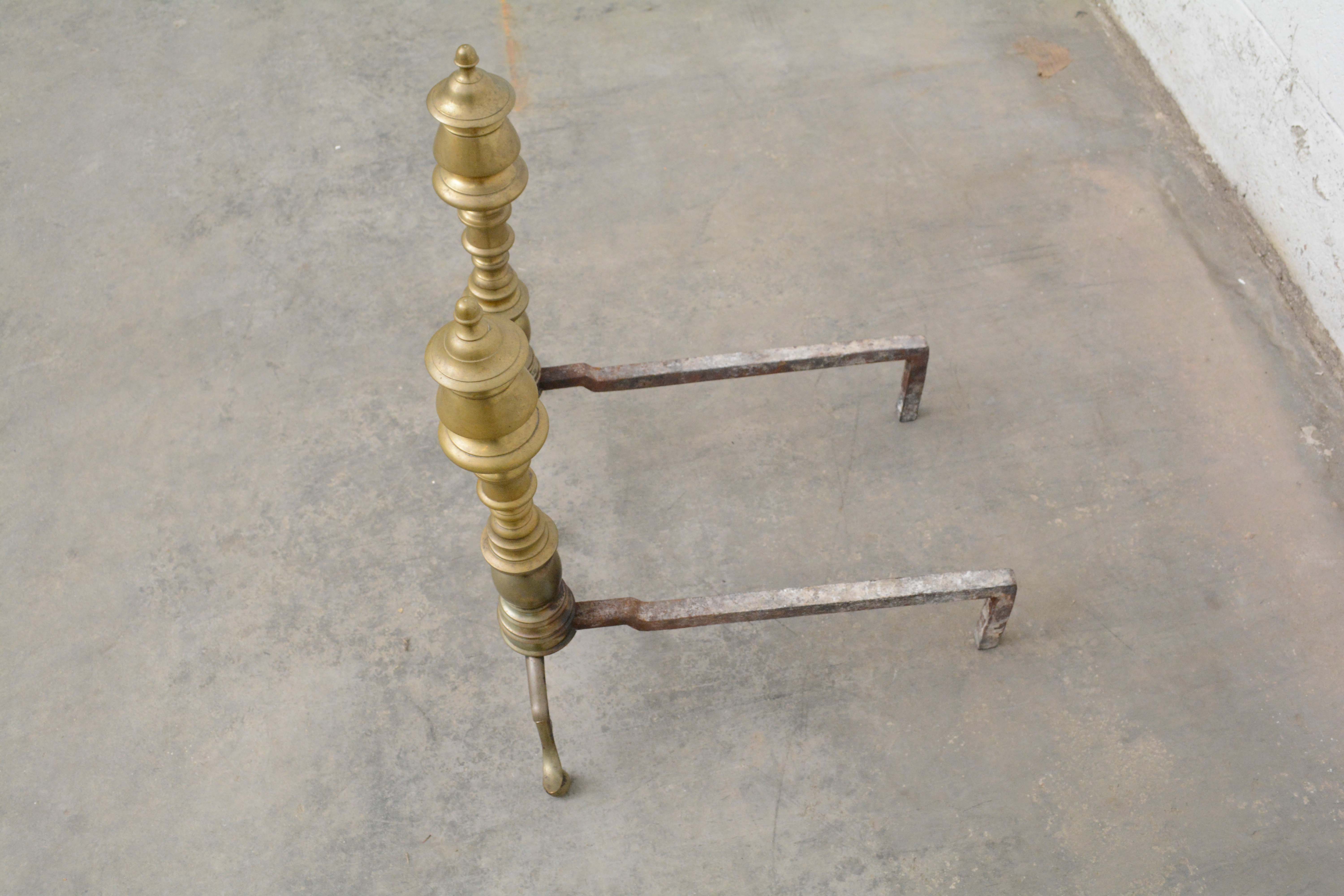 Pair of Federal Brass Andirons, Early 19th Century