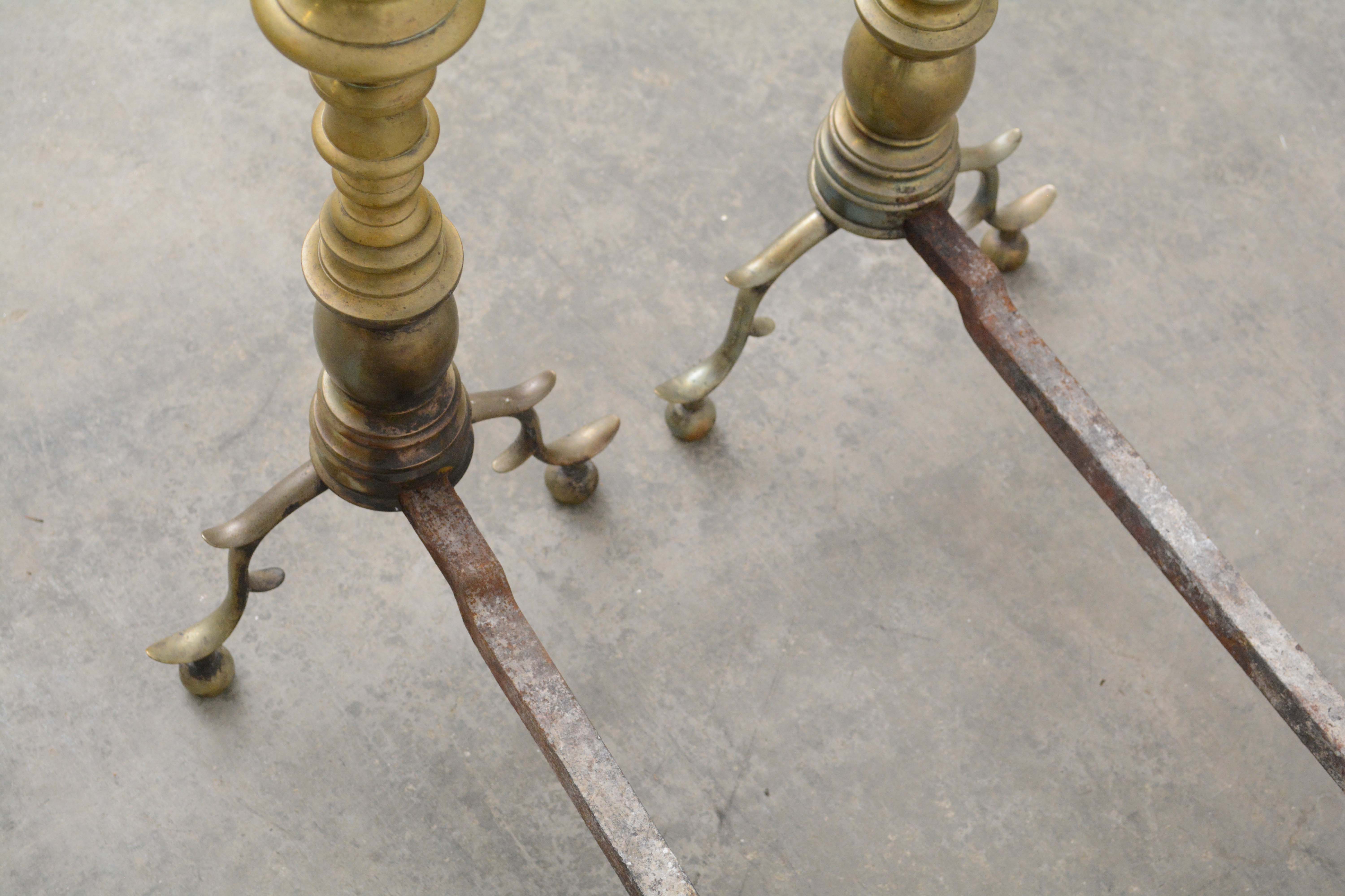 Pair of Federal Brass Andirons, Early 19th Century