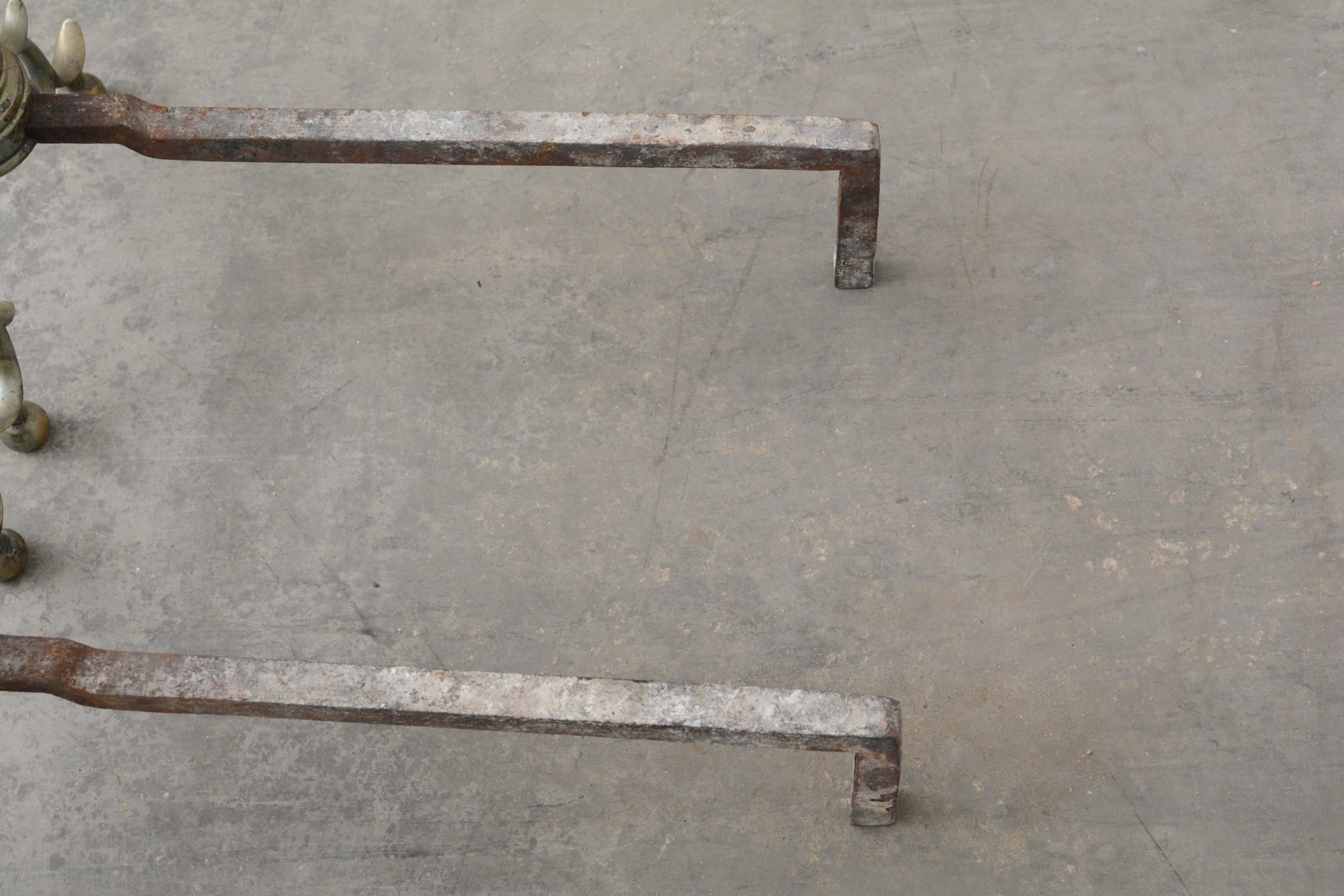 Pair of Federal Brass Andirons, Early 19th Century