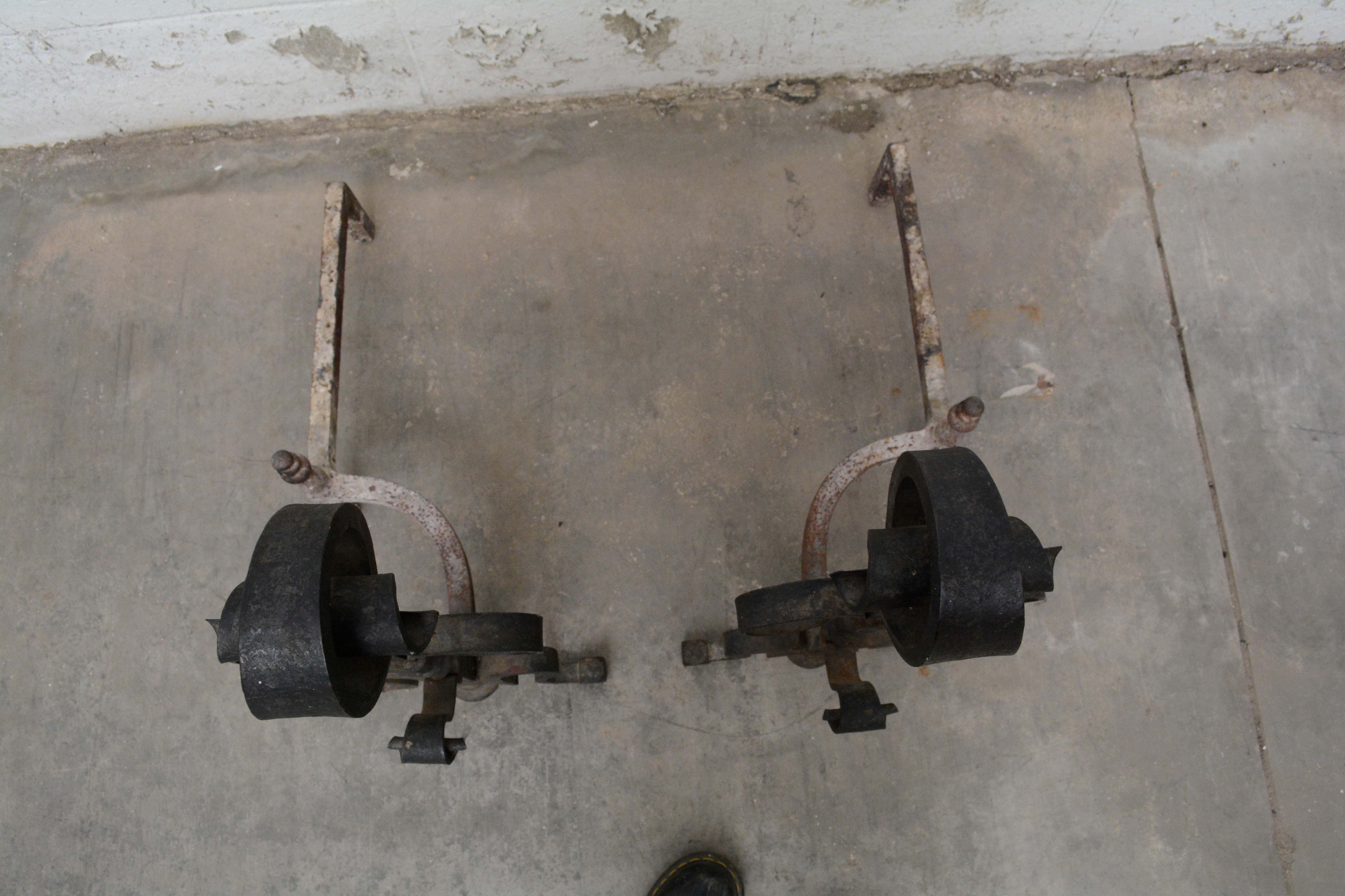 Wrought Iron Andirons with Scrollwork, Late 19th to Early 20th Century