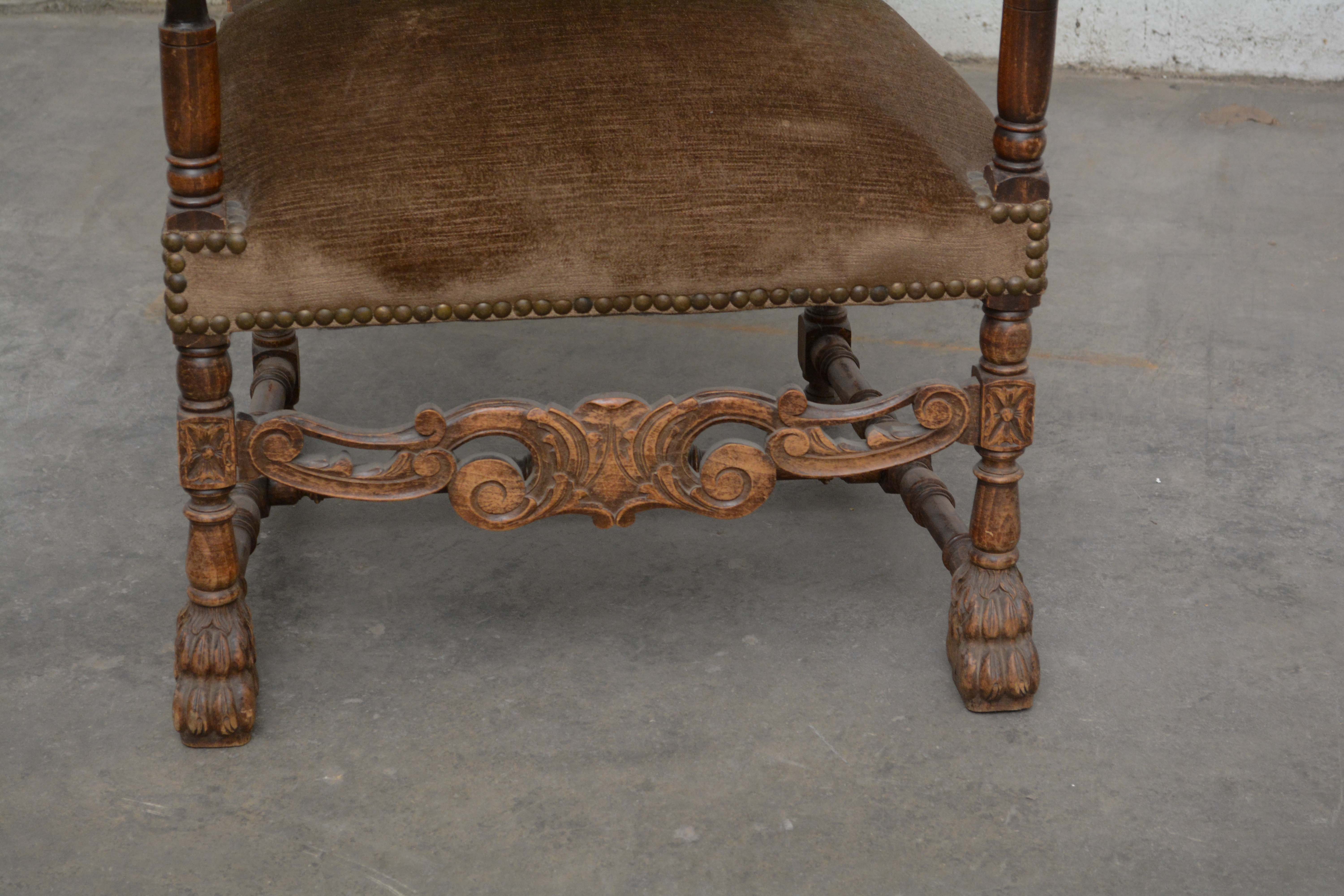 Louis XIII Style Needlepoint Upholstered Armchair, Early 20th Century