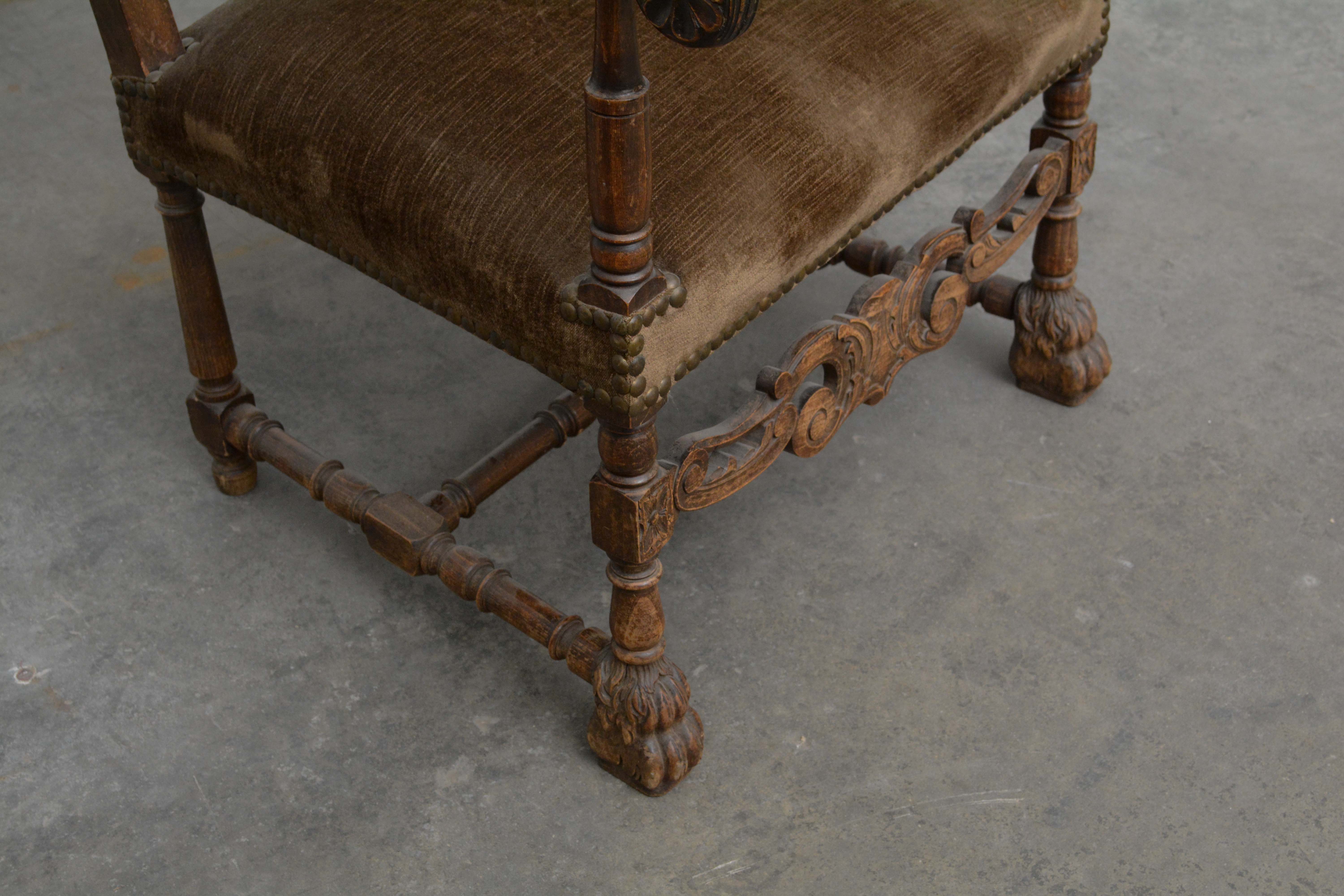 Louis XIII Style Needlepoint Upholstered Armchair, Early 20th Century