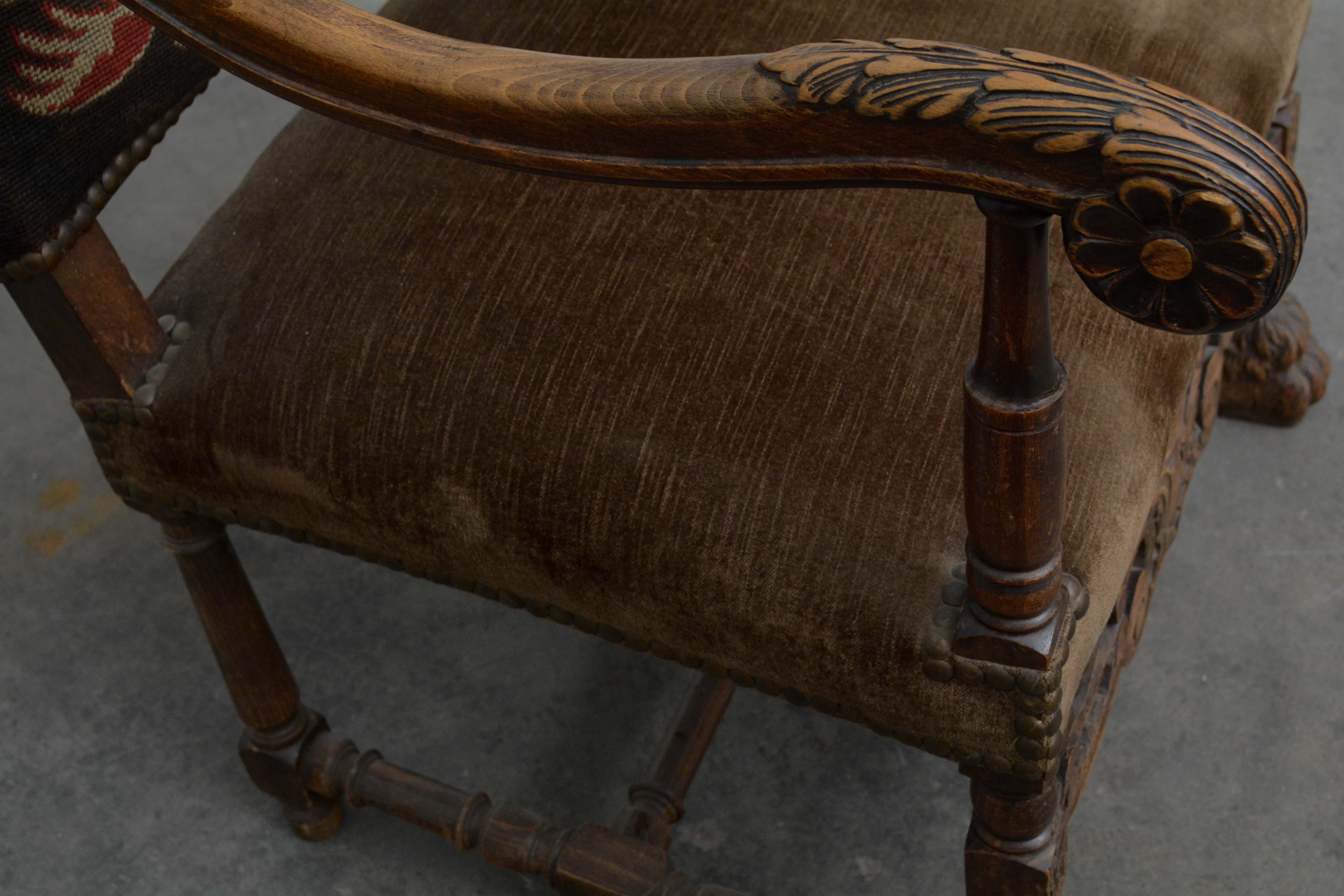 Louis XIII Style Needlepoint Upholstered Armchair, Early 20th Century