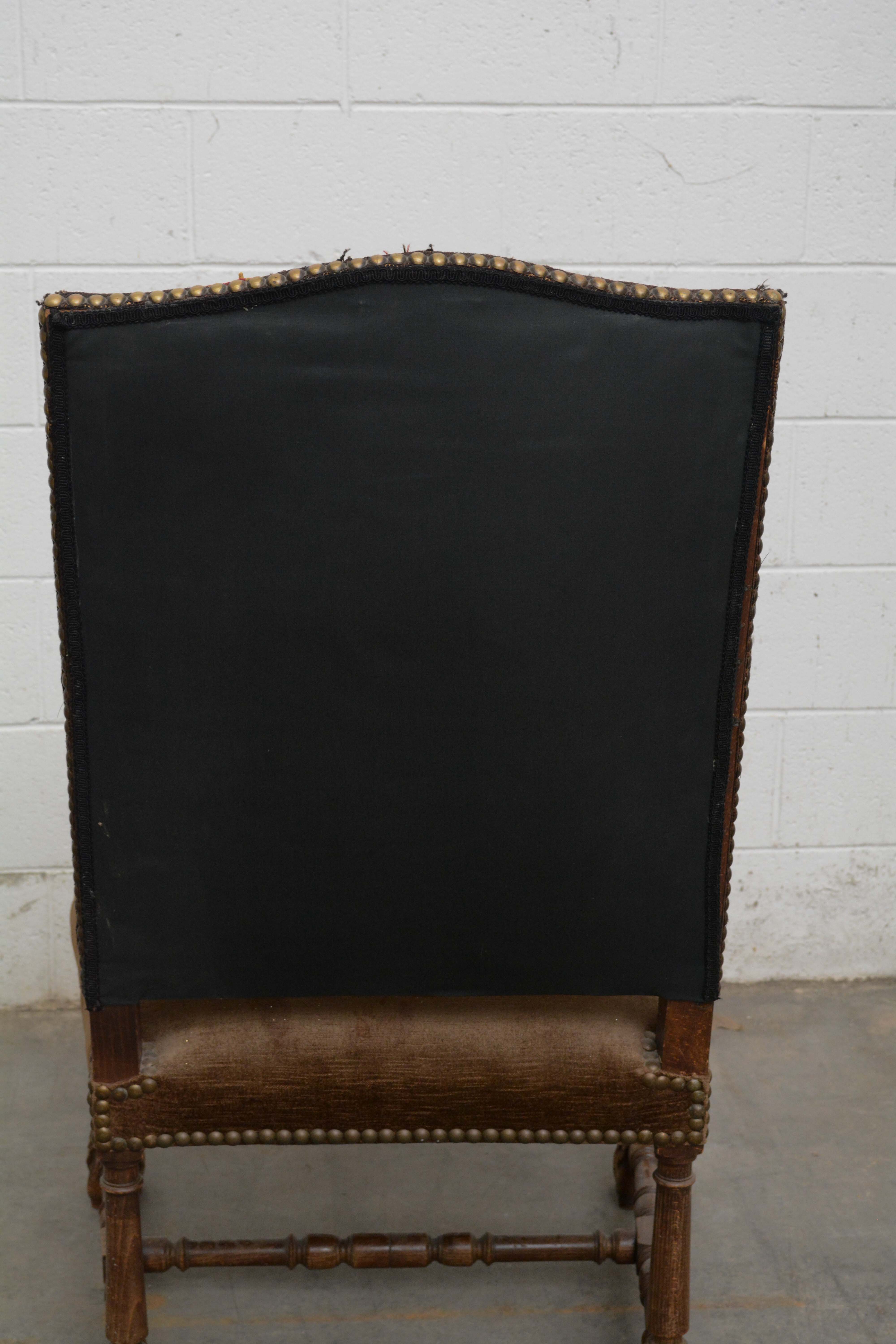 Louis XIII Style Needlepoint Upholstered Armchair, Early 20th Century