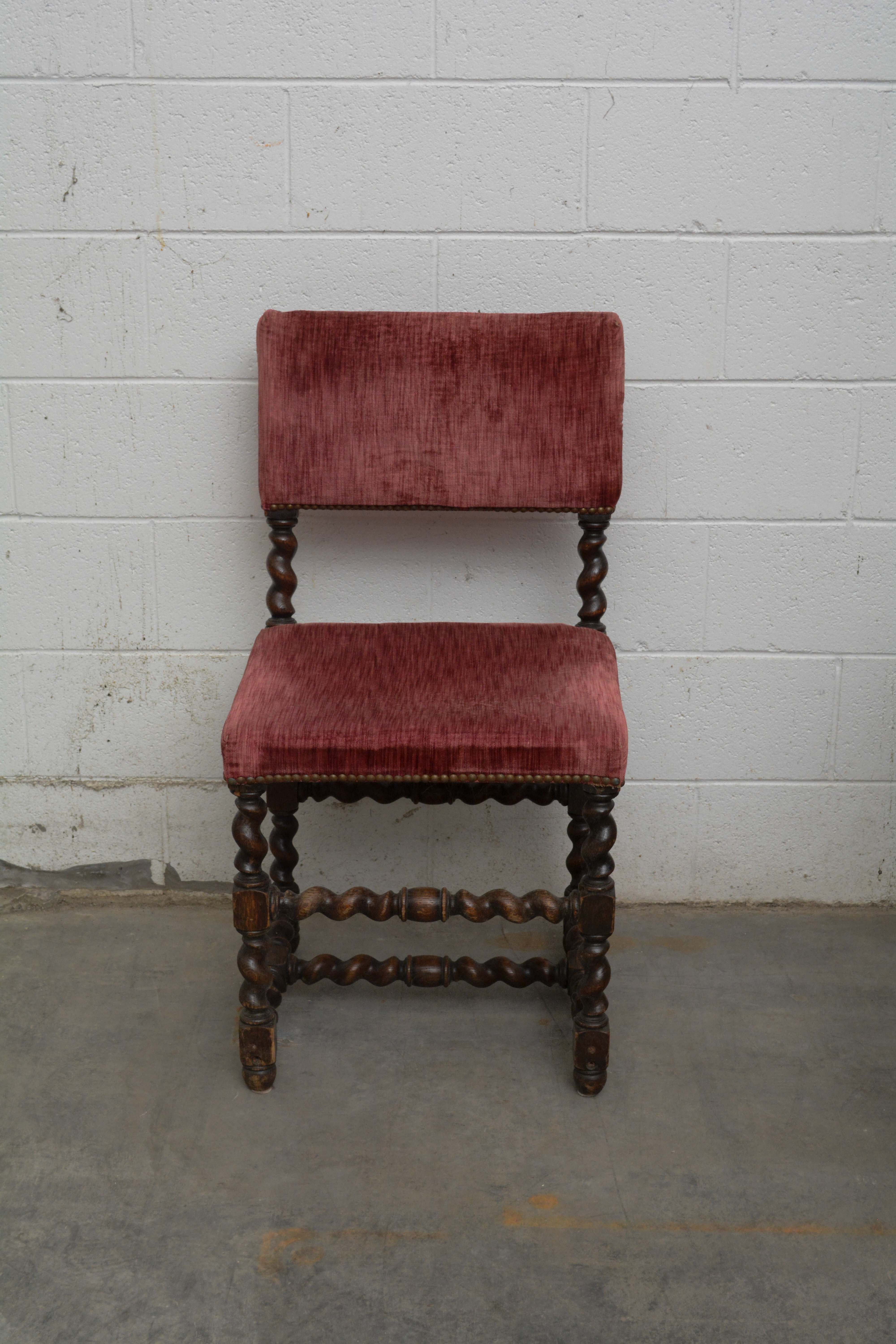 Jacobean Revival Style Upholstered Side Chairs, Early 20th Century