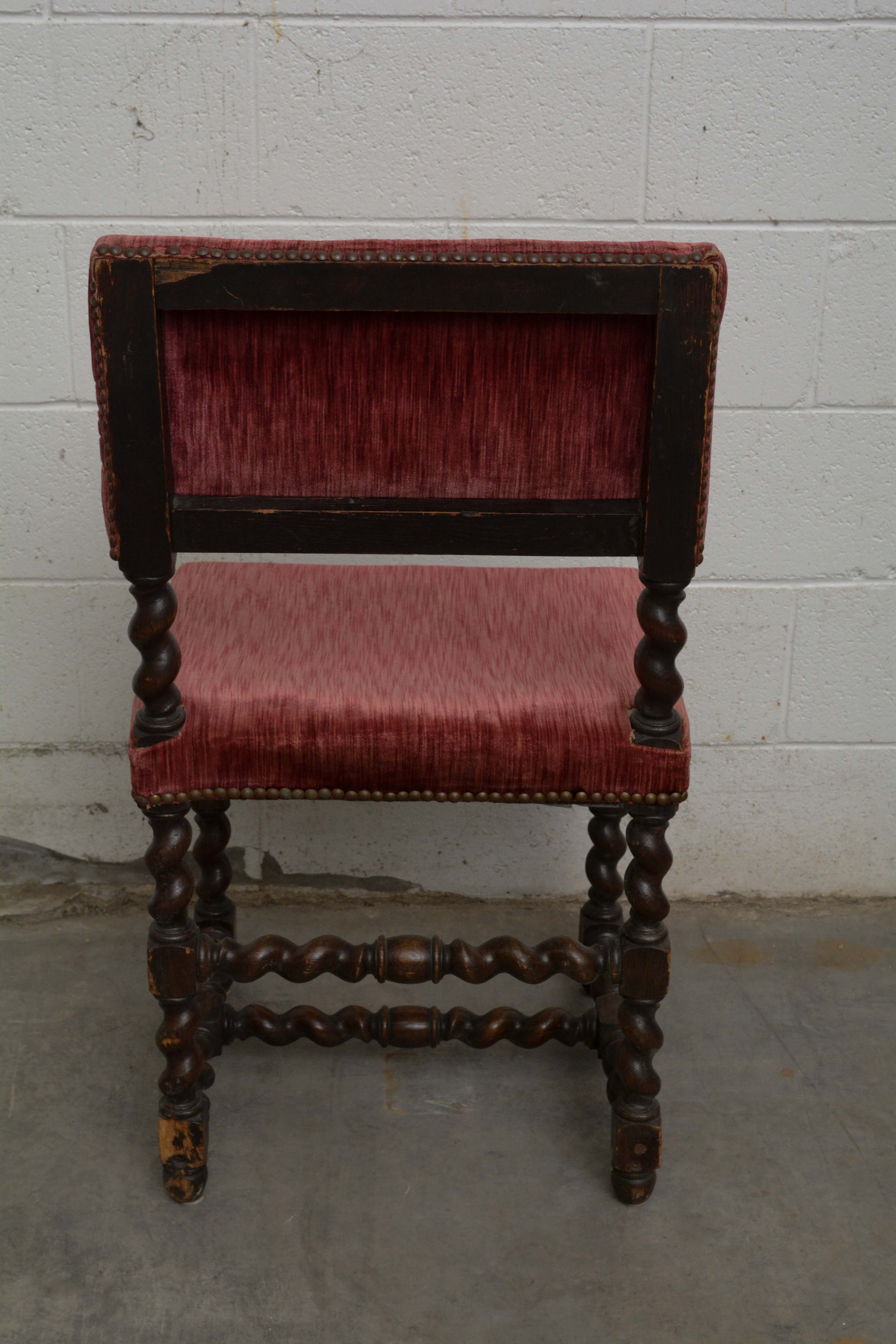 Jacobean Revival Style Upholstered Side Chairs, Early 20th Century