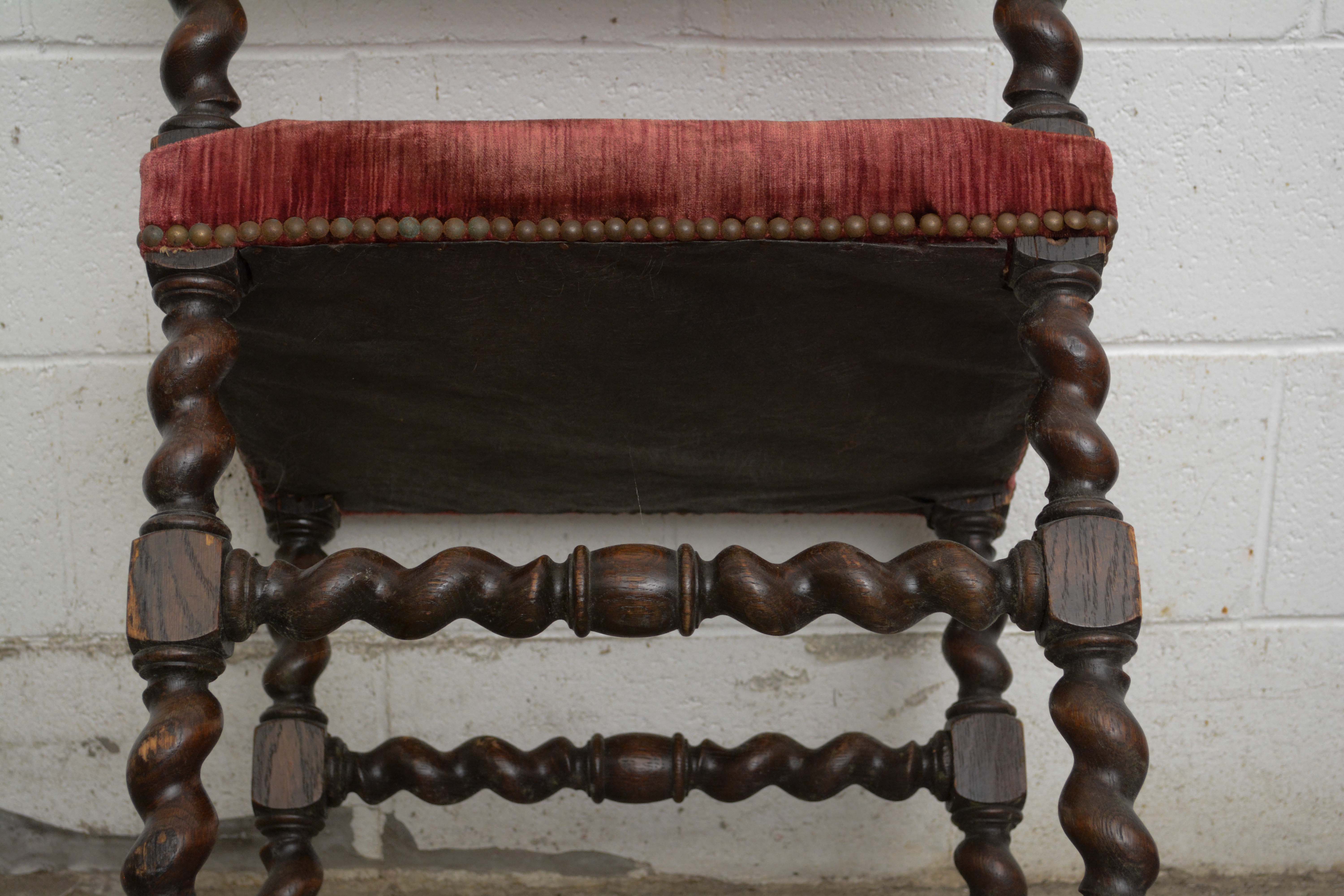 Jacobean Revival Style Upholstered Side Chairs, Early 20th Century