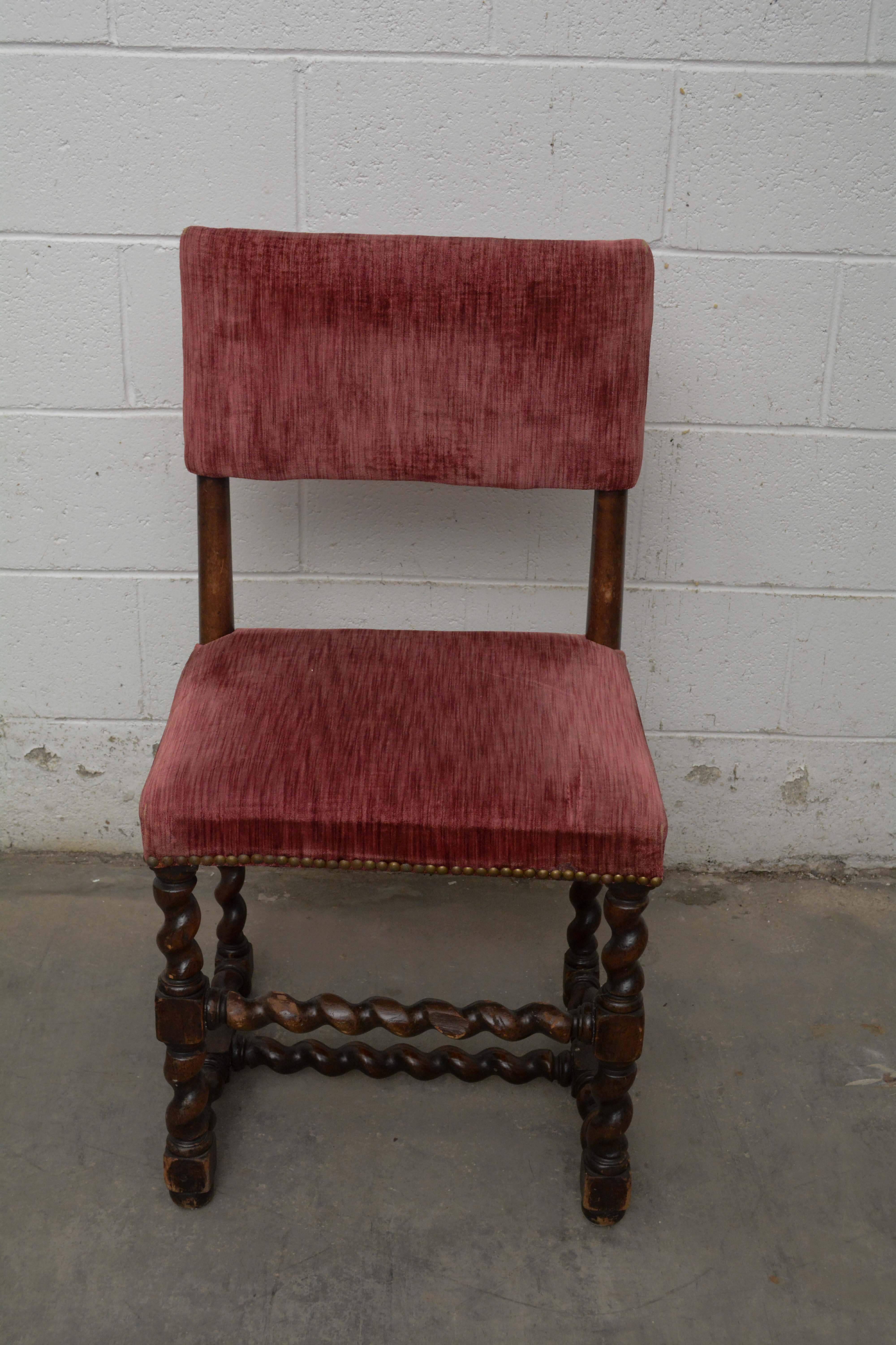 Jacobean Revival Style Upholstered Side Chairs, Early 20th Century